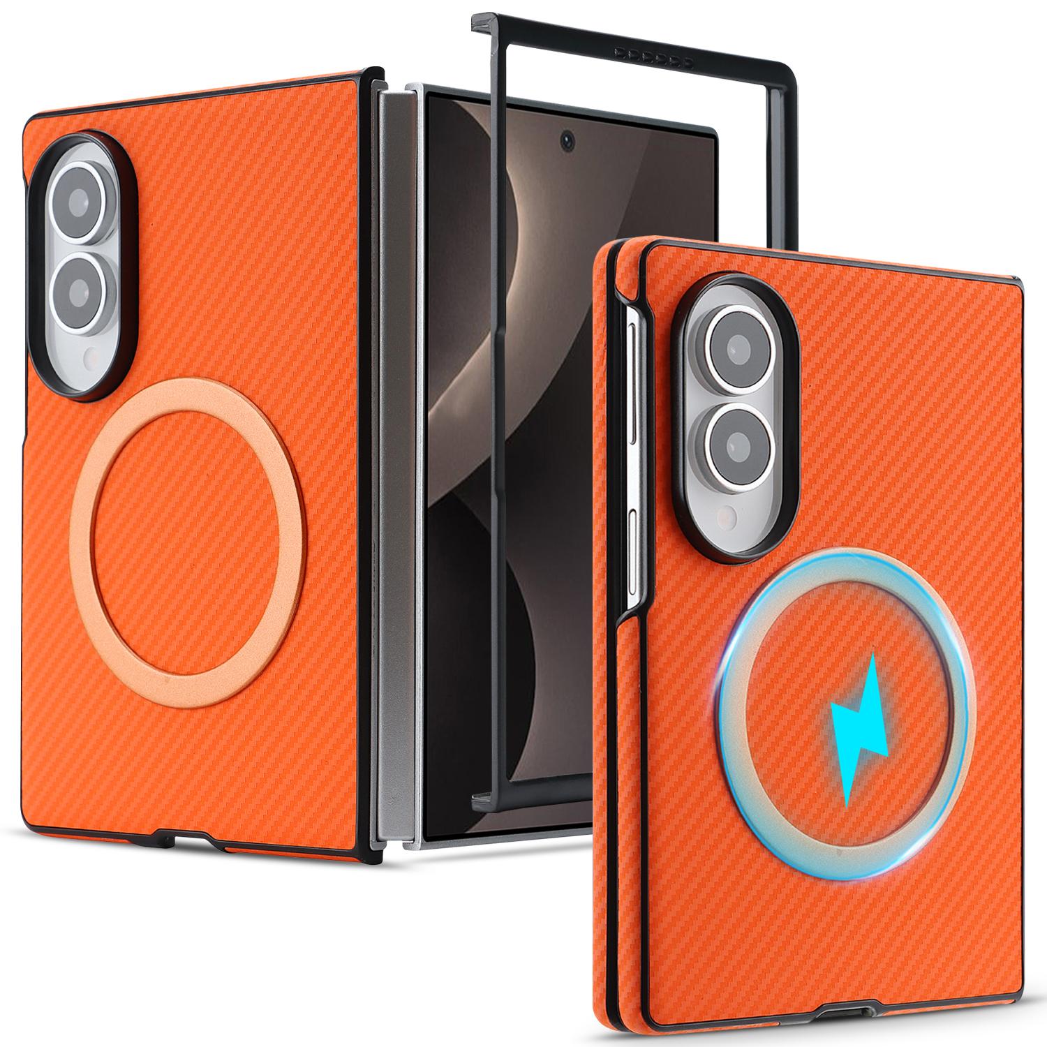 For Galaxy Z Fold8 5G Kalebol Carbon Fiber MagSafe Phone Case(Orange) - Shopkiz.com