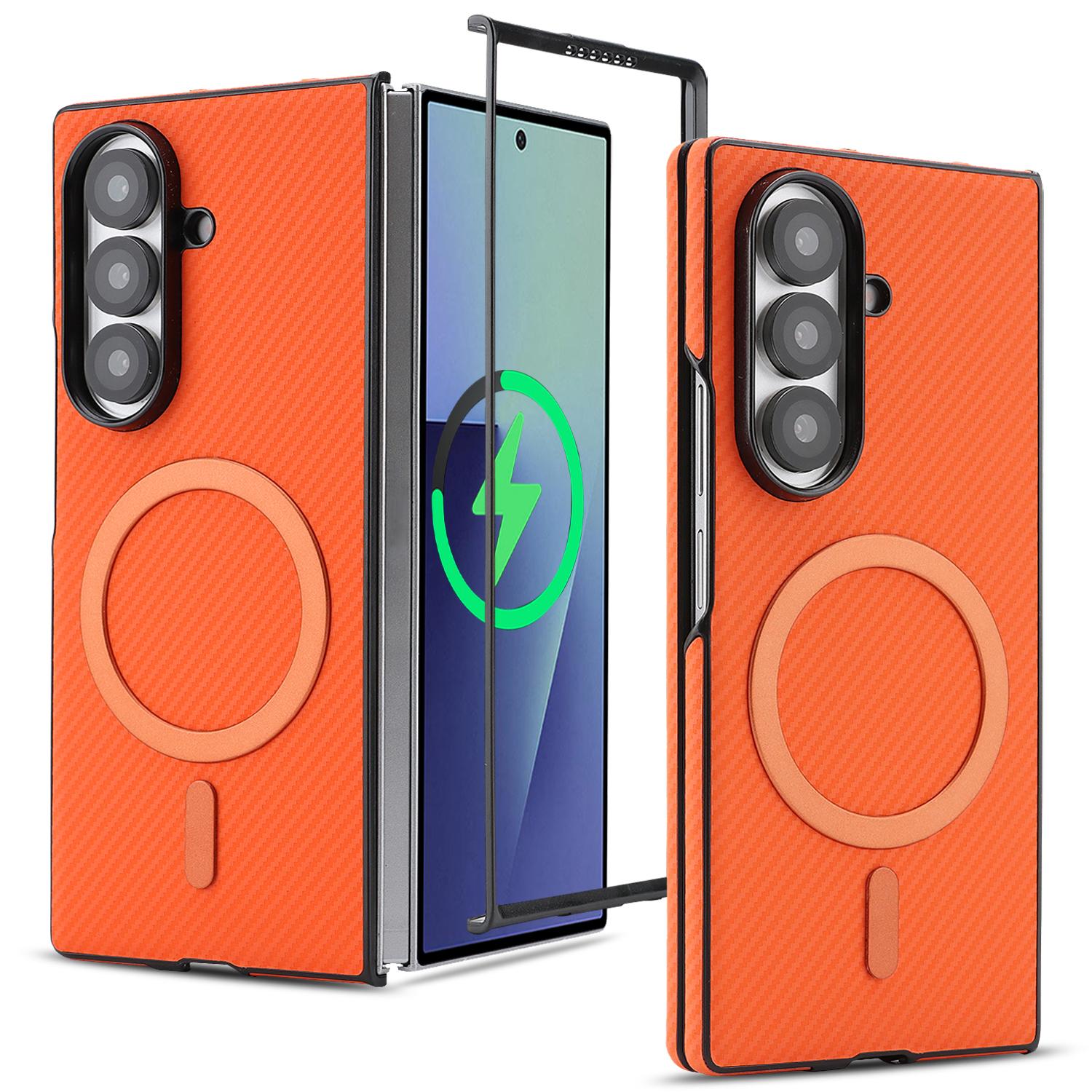 For Galaxy Z Fold8 Ultra 5G Kalebol Carbon Fiber MagSafe Phone Case(Orange) - Shopkiz.com