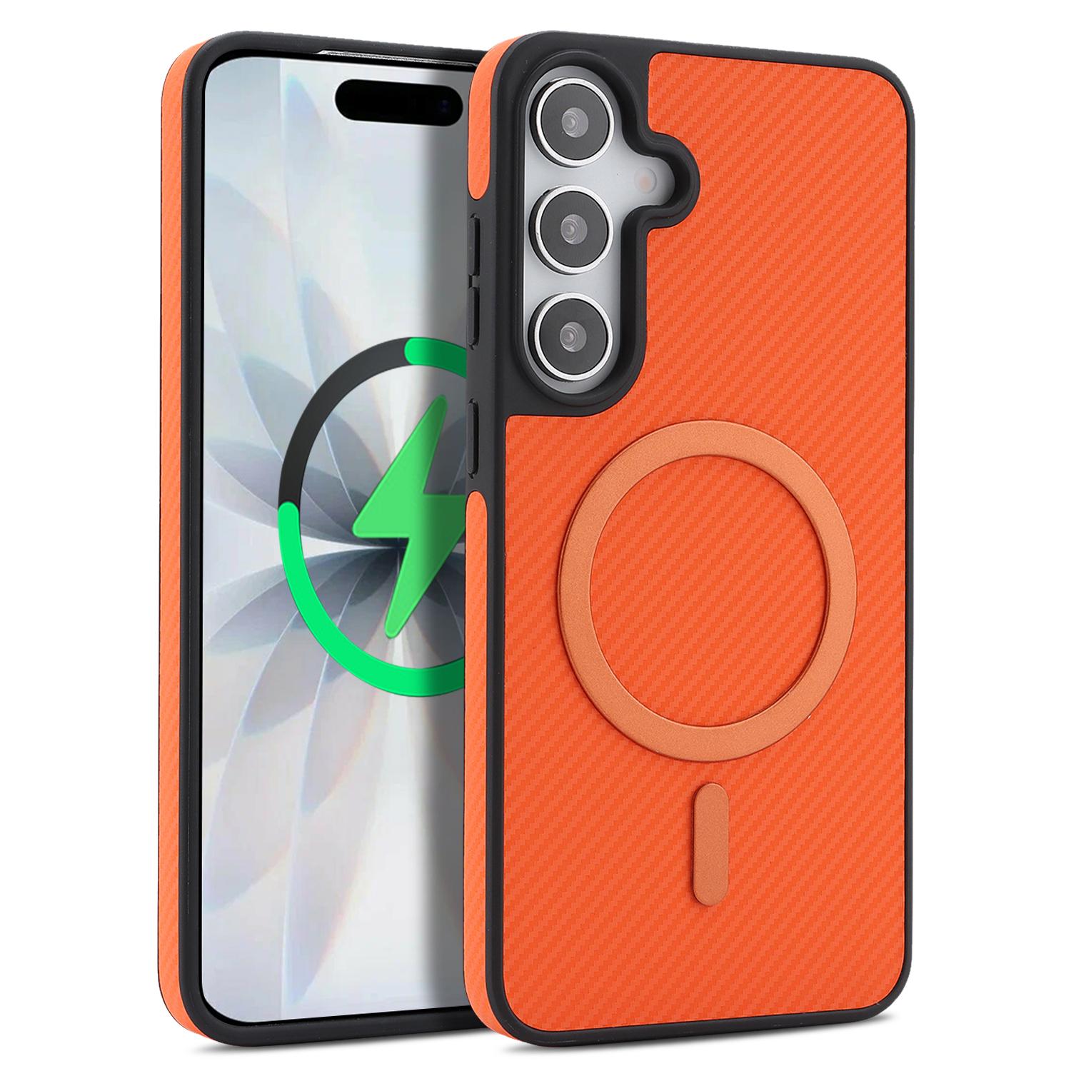 For Galaxy S26+ 5G Kalebol Carbon Fiber MagSafe Phone Case(Orange) - Shopkiz.com