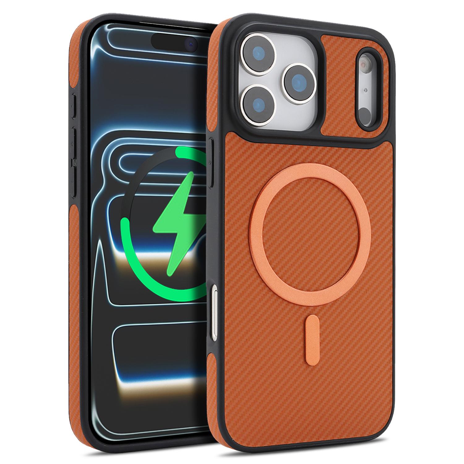 For iPhone 18 Pro Max Kalebol Carbon Fiber MagSafe Phone Case(Brown) - Shopkiz.com
