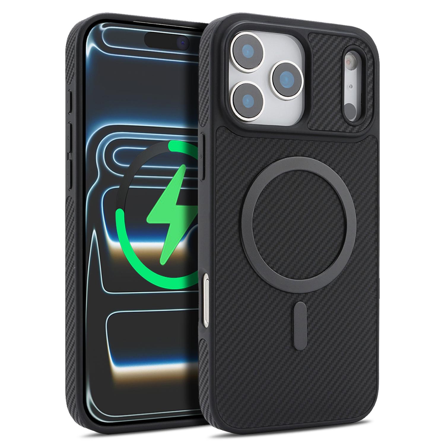 For iPhone 18 Pro Kalebol Carbon Fiber MagSafe Phone Case(Black) - Shopkiz.com