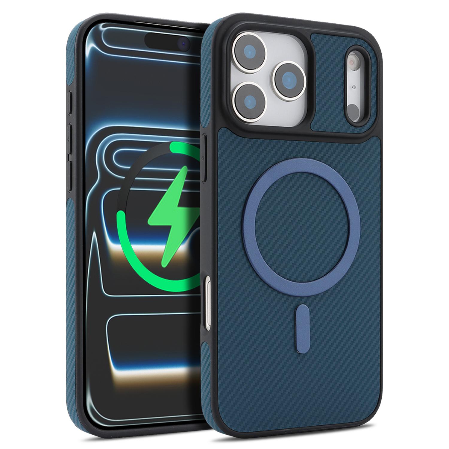 For iPhone 18 Pro Kalebol Carbon Fiber MagSafe Phone Case(Blue) - Shopkiz.com