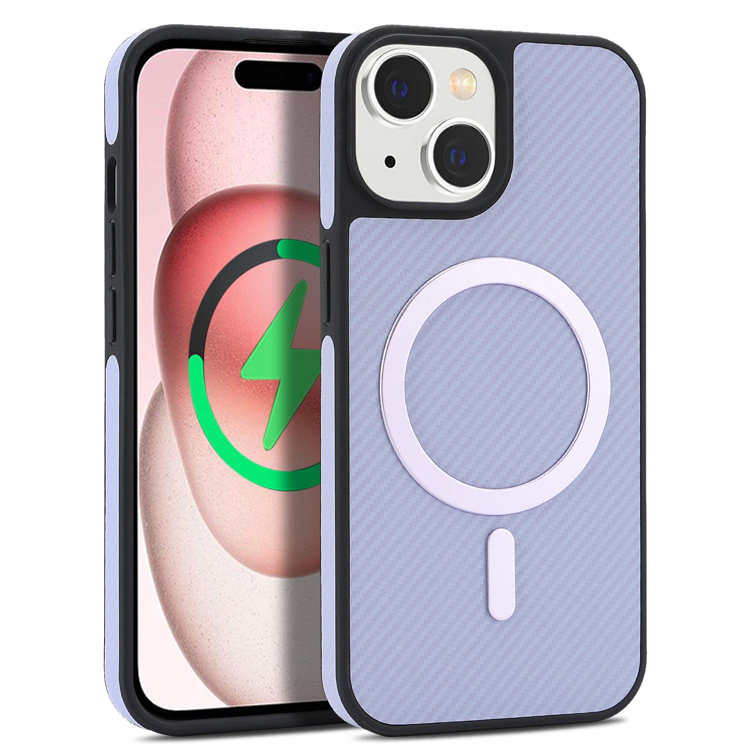 For iPhone 15 Kalebol Carbon Fiber MagSafe Phone Case(Purple) - Shopkiz.com