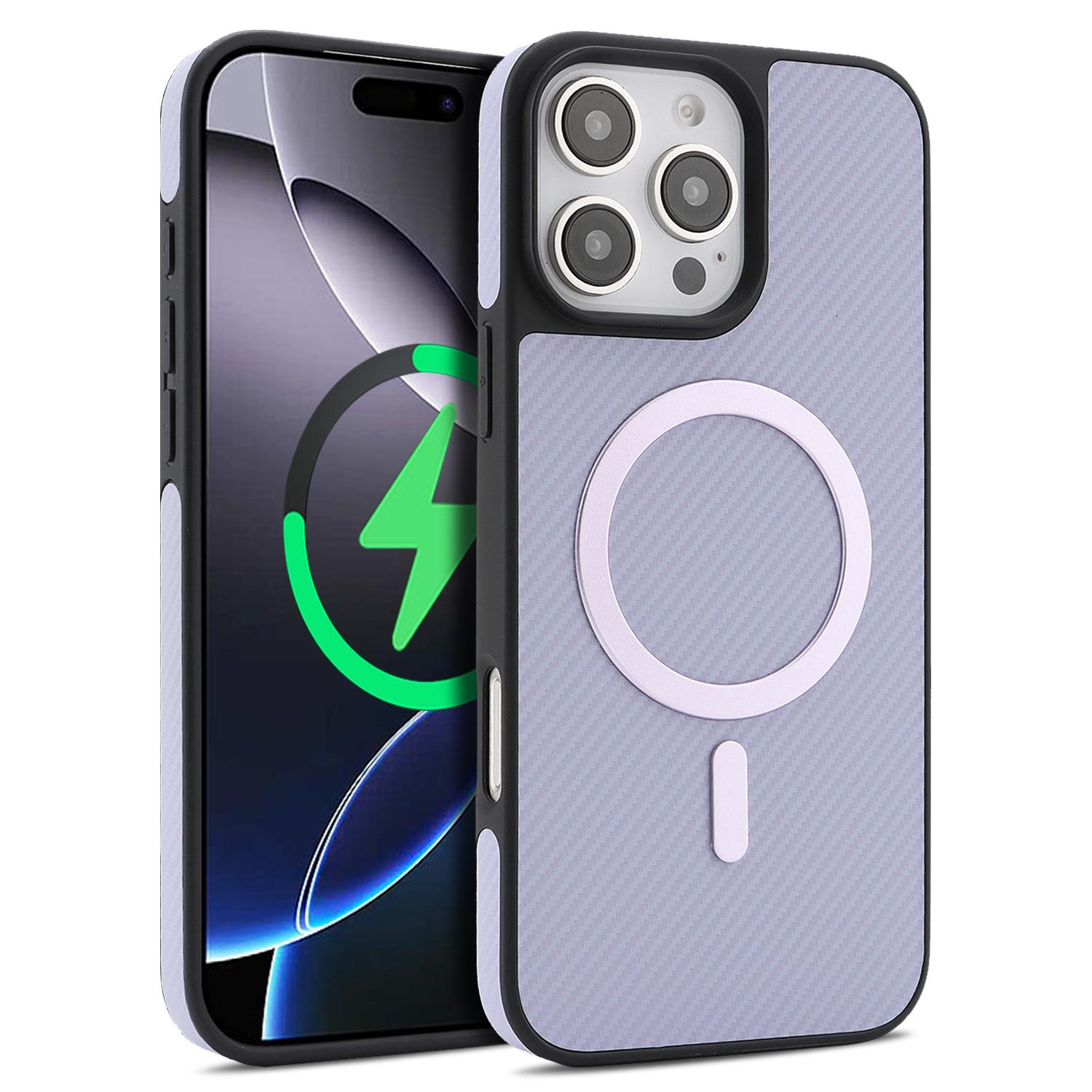 For iPhone 14 Pro Kalebol Carbon Fiber MagSafe Phone Case(Purple) - Shopkiz.com