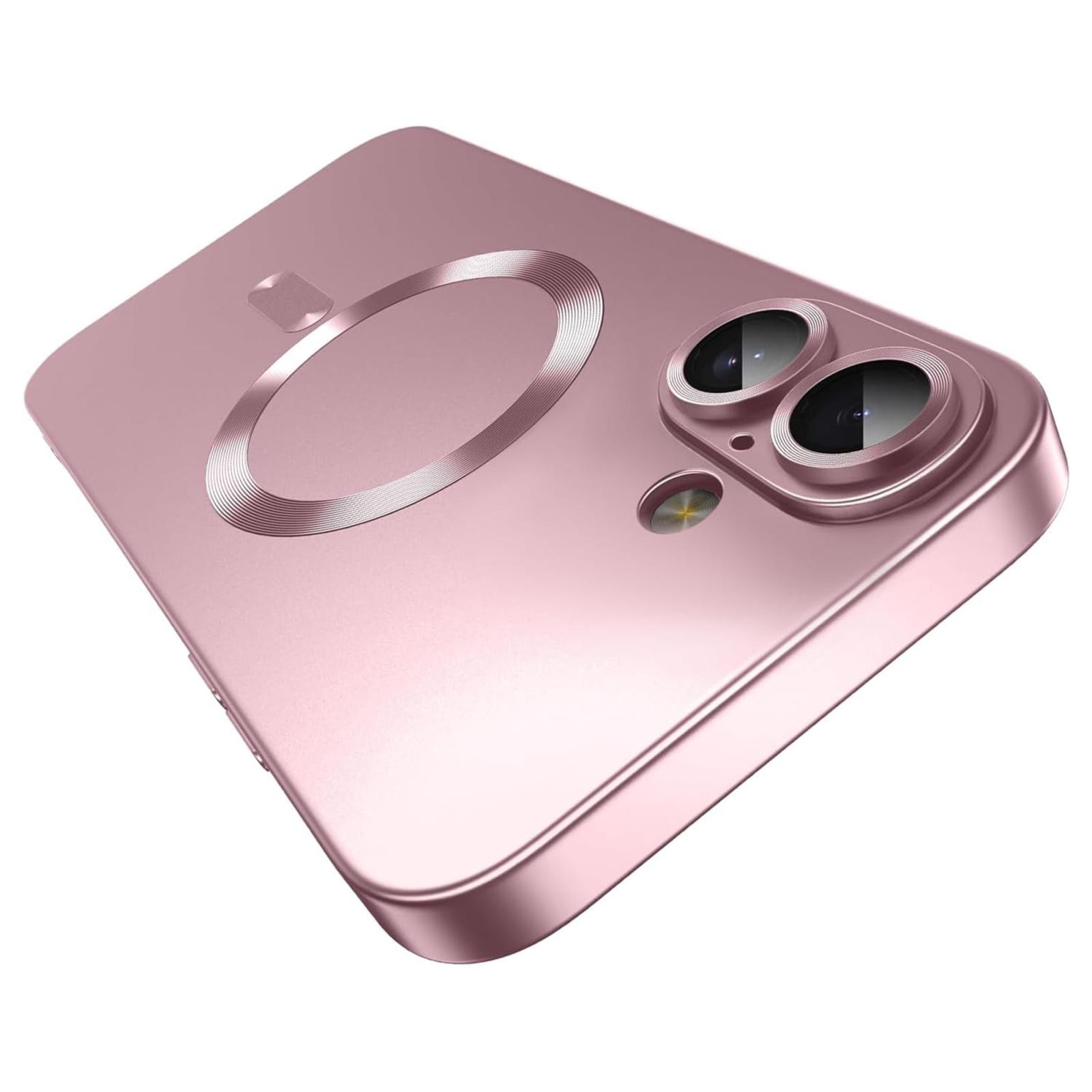 For iPhone 16 Plus Ultra thin Metallic TPU MagSafe Phone Case with Lens Film(Pink) - Shopkiz.com