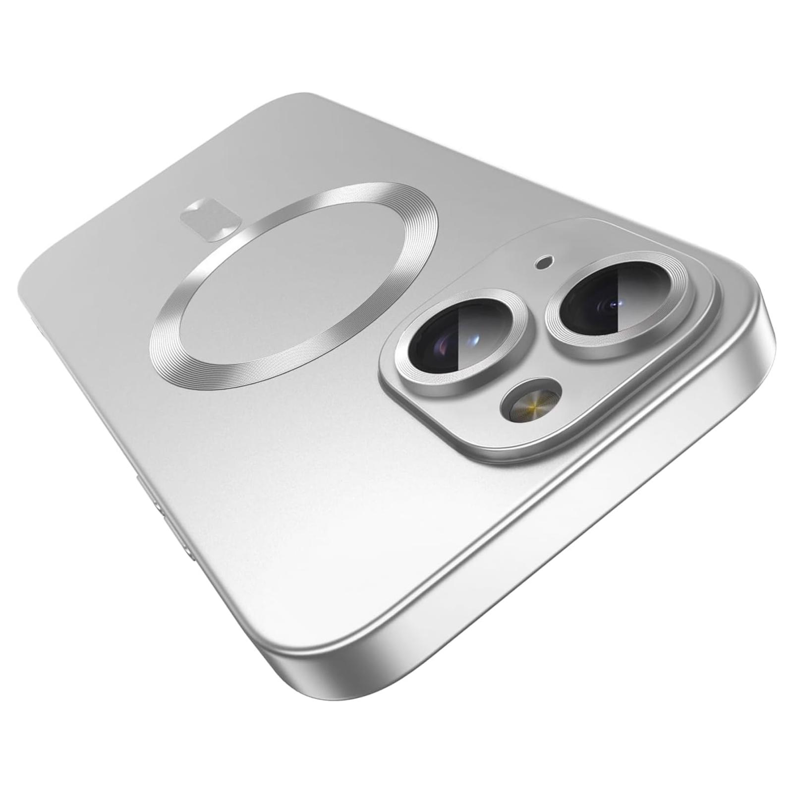 For iPhone 15 Plus Ultra thin Metallic TPU MagSafe Phone Case with Lens Film(Silver) - Shopkiz.com
