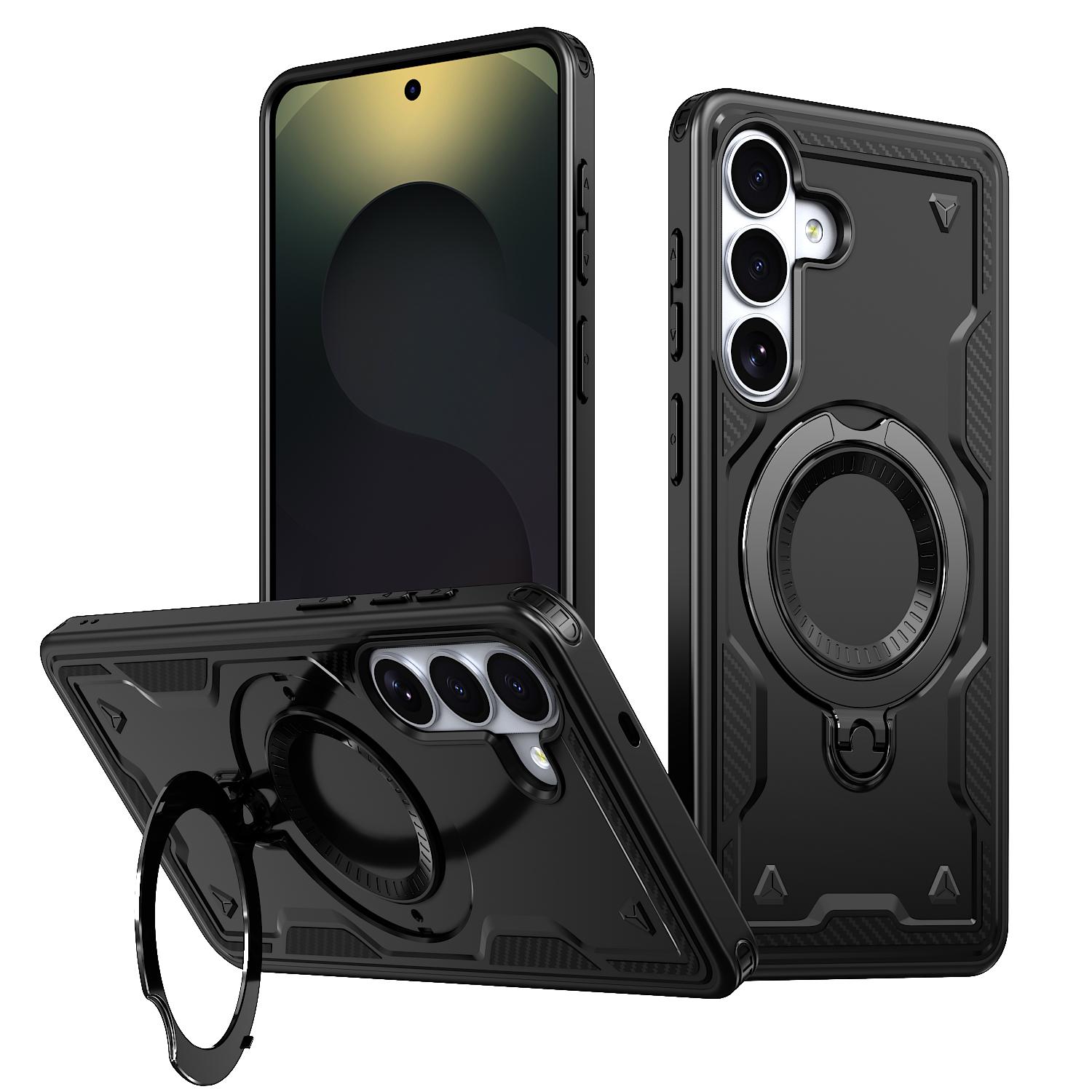 For Galaxy S26 5G Kalebol PC Hybrid TPU Armor MagSafe Ring Holder Phone Case(Black) - Shopkiz.com
