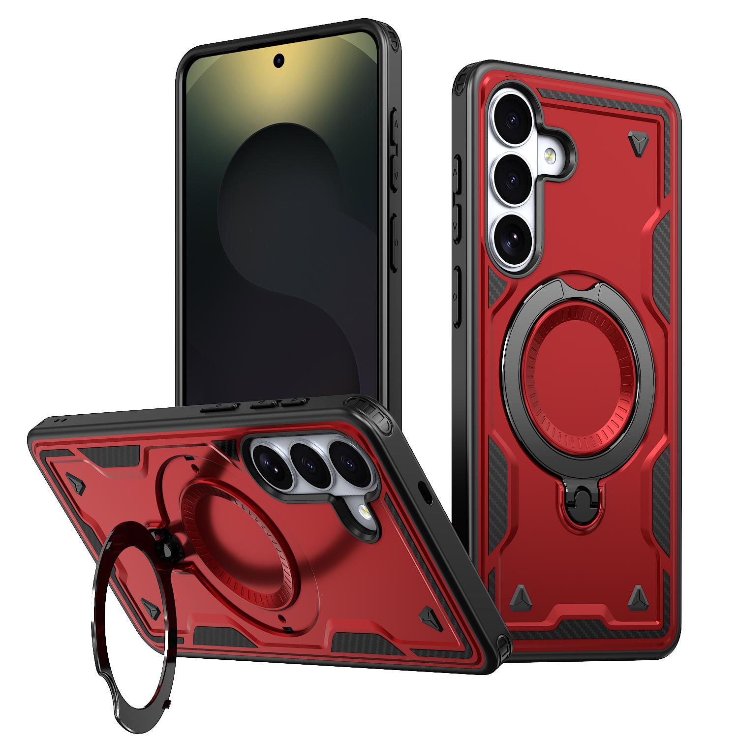 For Galaxy S26 FE 5G Kalebol PC Hybrid TPU Armor MagSafe Ring Holder Phone Case(Red) - Shopkiz.com