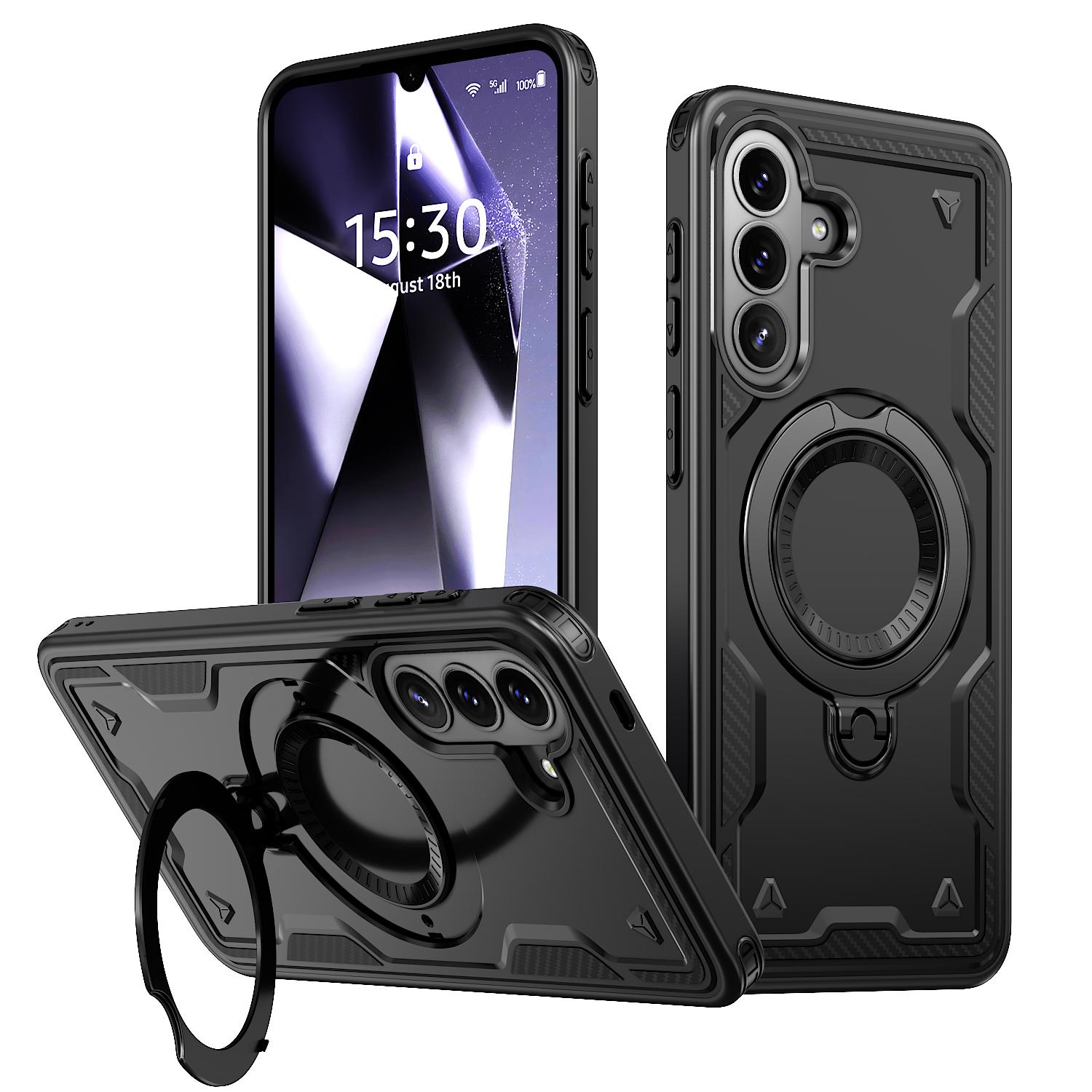 For Galaxy A57 5G Kalebol PC Hybrid TPU Armor MagSafe Ring Holder Phone Case(Black) - Shopkiz.com