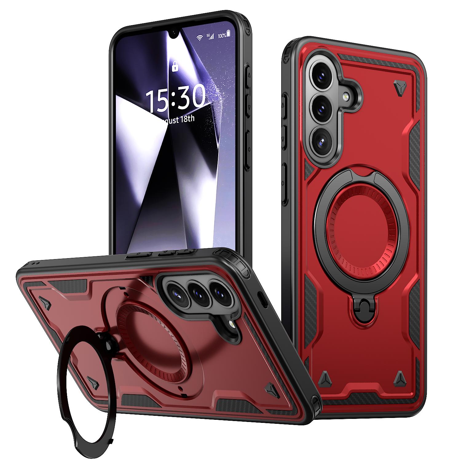 For Galaxy A57 5G Kalebol PC Hybrid TPU Armor MagSafe Ring Holder Phone Case(Red) - Shopkiz.com
