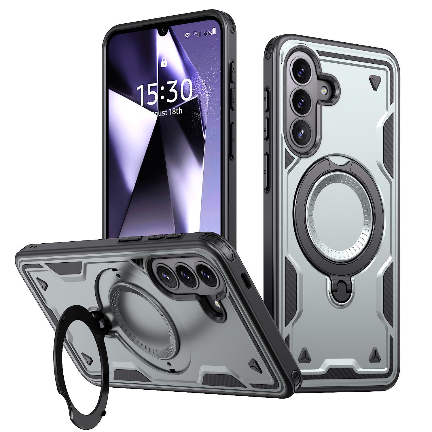 For Galaxy A57 5G Kalebol PC Hybrid TPU Armor MagSafe Ring Holder Phone Case(Gray) - Shopkiz.com