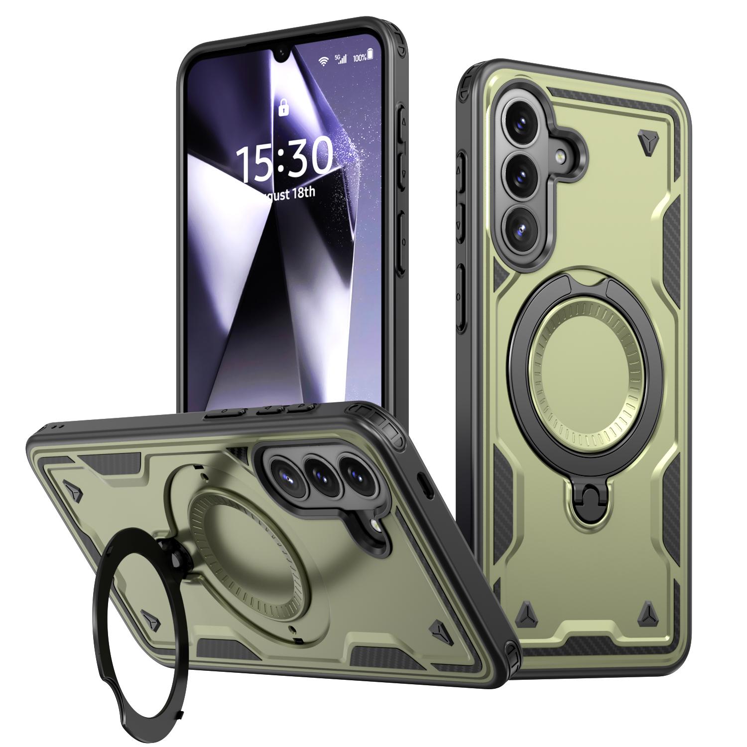 For Galaxy A57 5G Kalebol PC Hybrid TPU Armor MagSafe Ring Holder Phone Case(Green) - Shopkiz.com