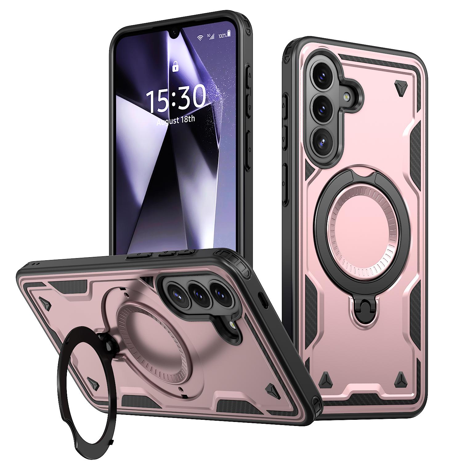 For Galaxy A57 5G Kalebol PC Hybrid TPU Armor MagSafe Ring Holder Phone Case(Rose Gold) - Shopkiz.com