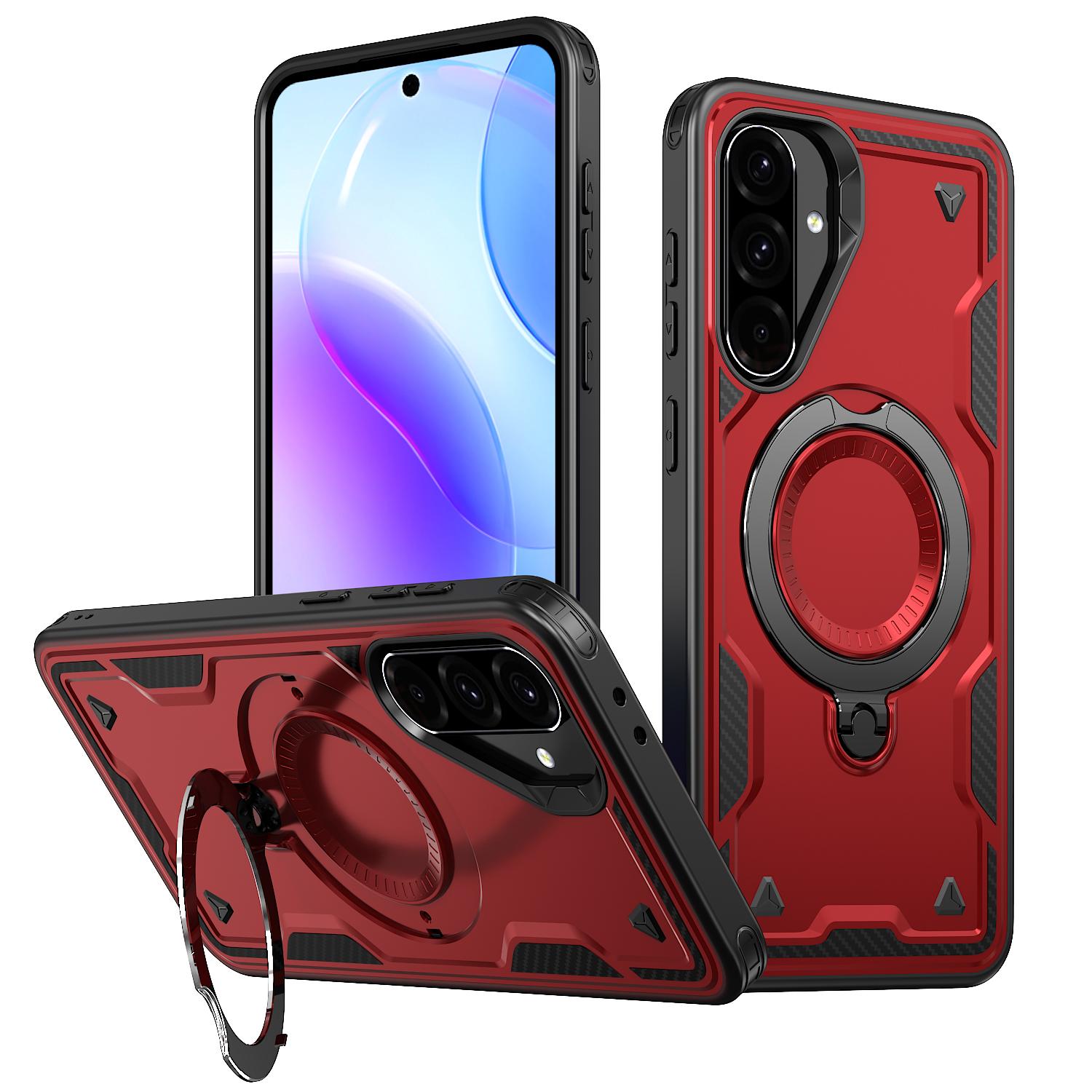 For Galaxy A37 5G Kalebol PC Hybrid TPU Armor MagSafe Ring Holder Phone Case(Red) - Shopkiz.com
