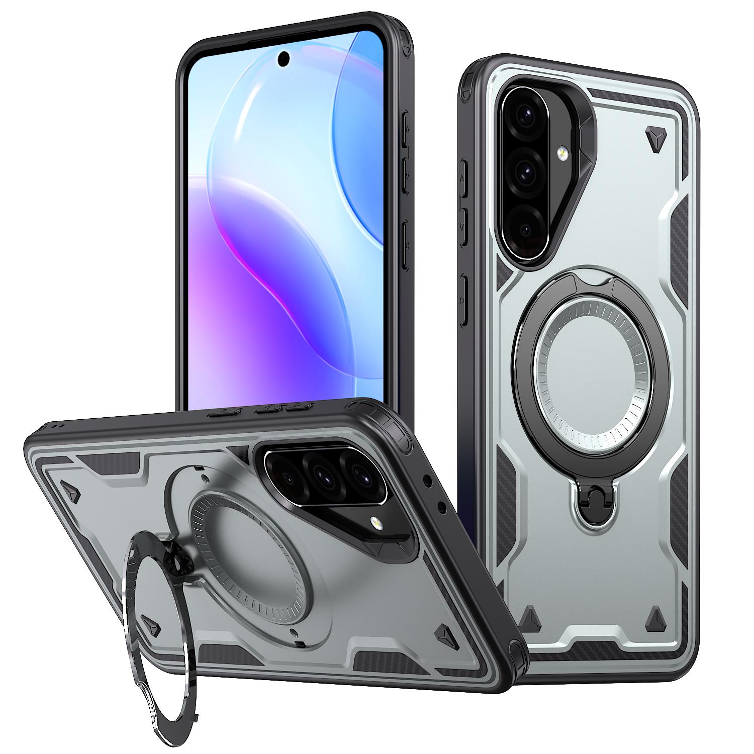For Galaxy A37 5G Kalebol PC Hybrid TPU Armor MagSafe Ring Holder Phone Case(Gray) - Shopkiz.com
