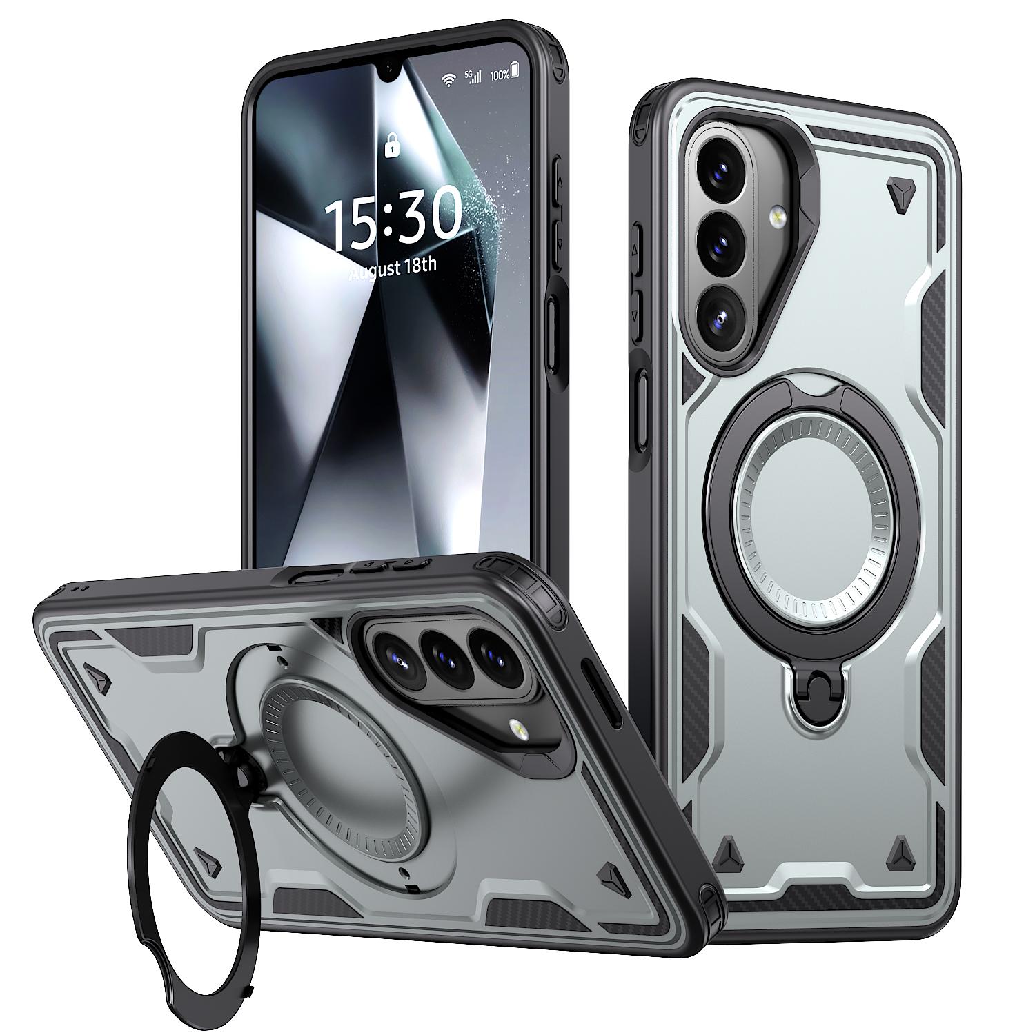 For Galaxy A27 5G Kalebol PC Hybrid TPU Armor MagSafe Ring Holder Phone Case(Gray) - Shopkiz.com