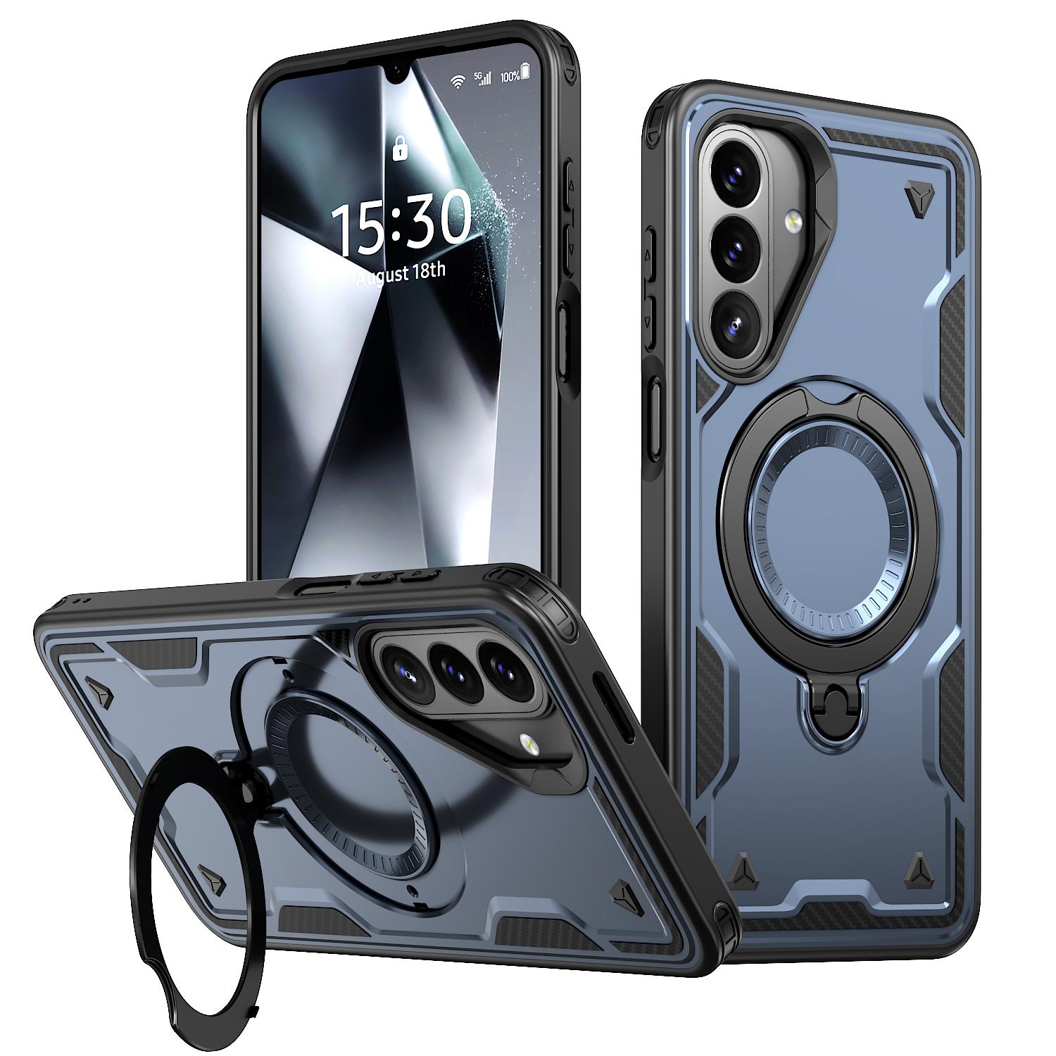 For Galaxy A27 5G Kalebol PC Hybrid TPU Armor MagSafe Ring Holder Phone Case(Blue) - Shopkiz.com