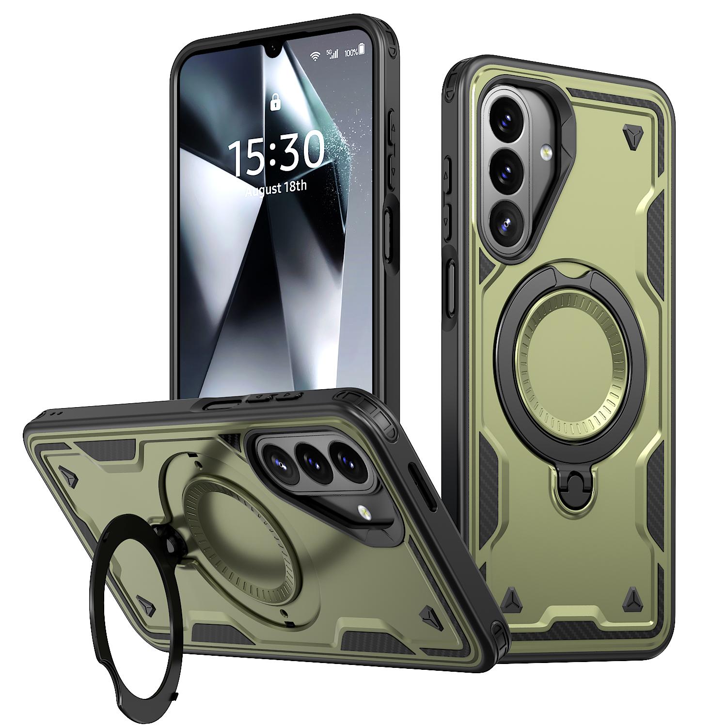For Galaxy A27 5G Kalebol PC Hybrid TPU Armor MagSafe Ring Holder Phone Case(Green) - Shopkiz.com