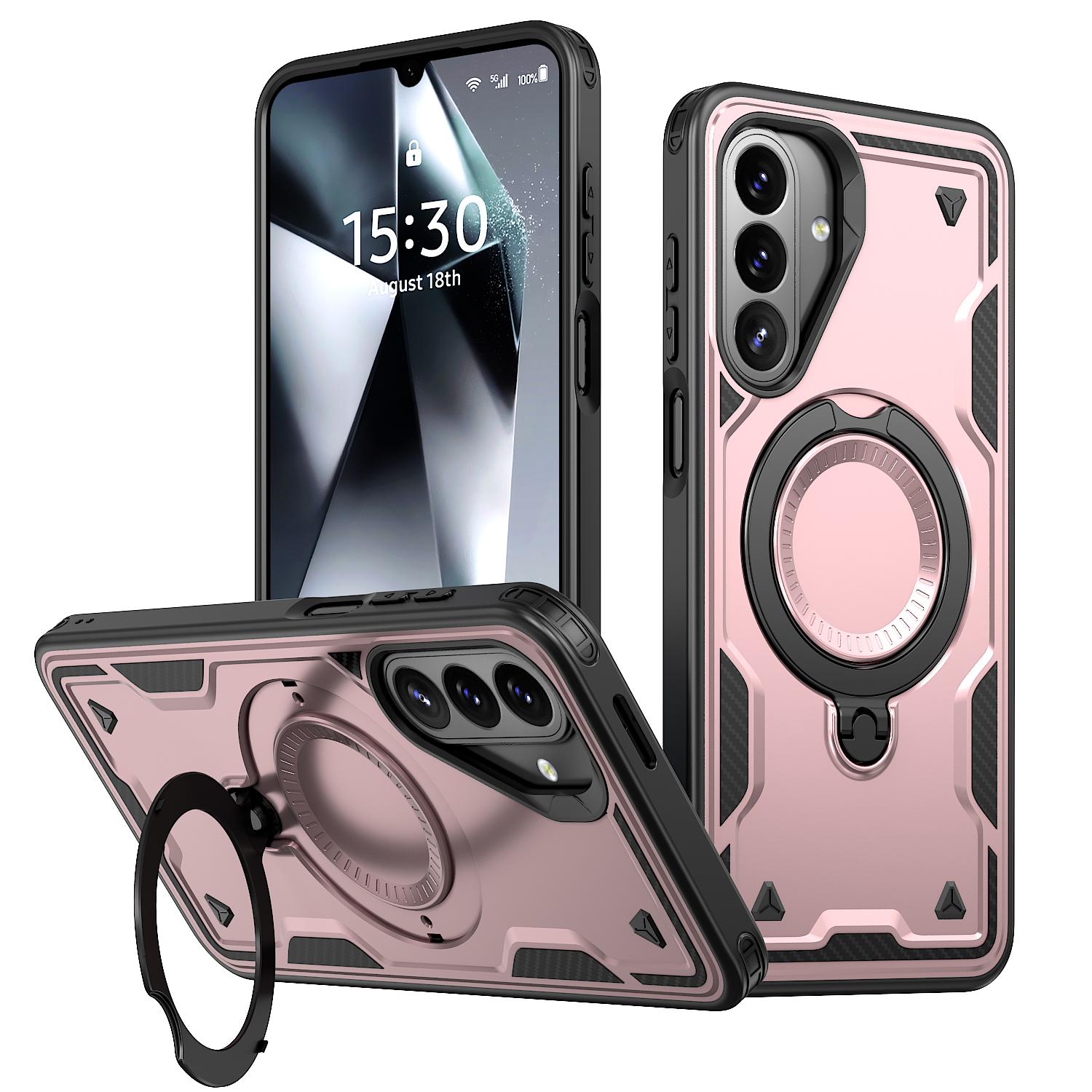 For Galaxy A27 5G Kalebol PC Hybrid TPU Armor MagSafe Ring Holder Phone Case(Rose Gold) - Shopkiz.com