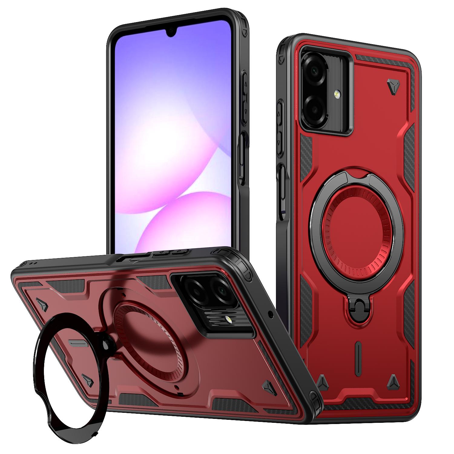 For Galaxy A07 4G / 5G Kalebol PC Hybrid TPU Armor MagSafe Ring Holder Phone Case(Red) - Shopkiz.com