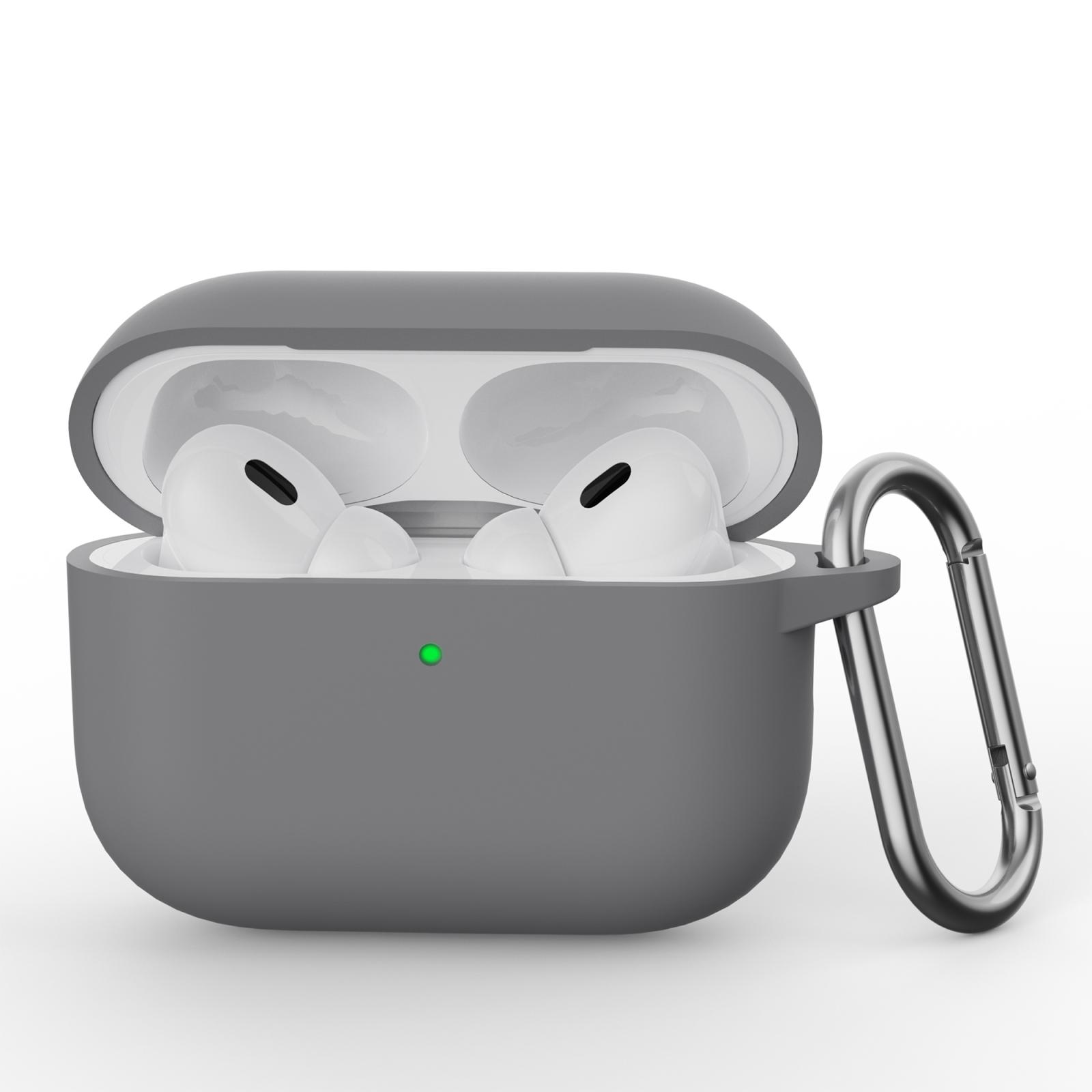 For AirPods Pro 3 Simple Solid Color Silicone Protective Cover with Hook(Gray) - Shopkiz.com