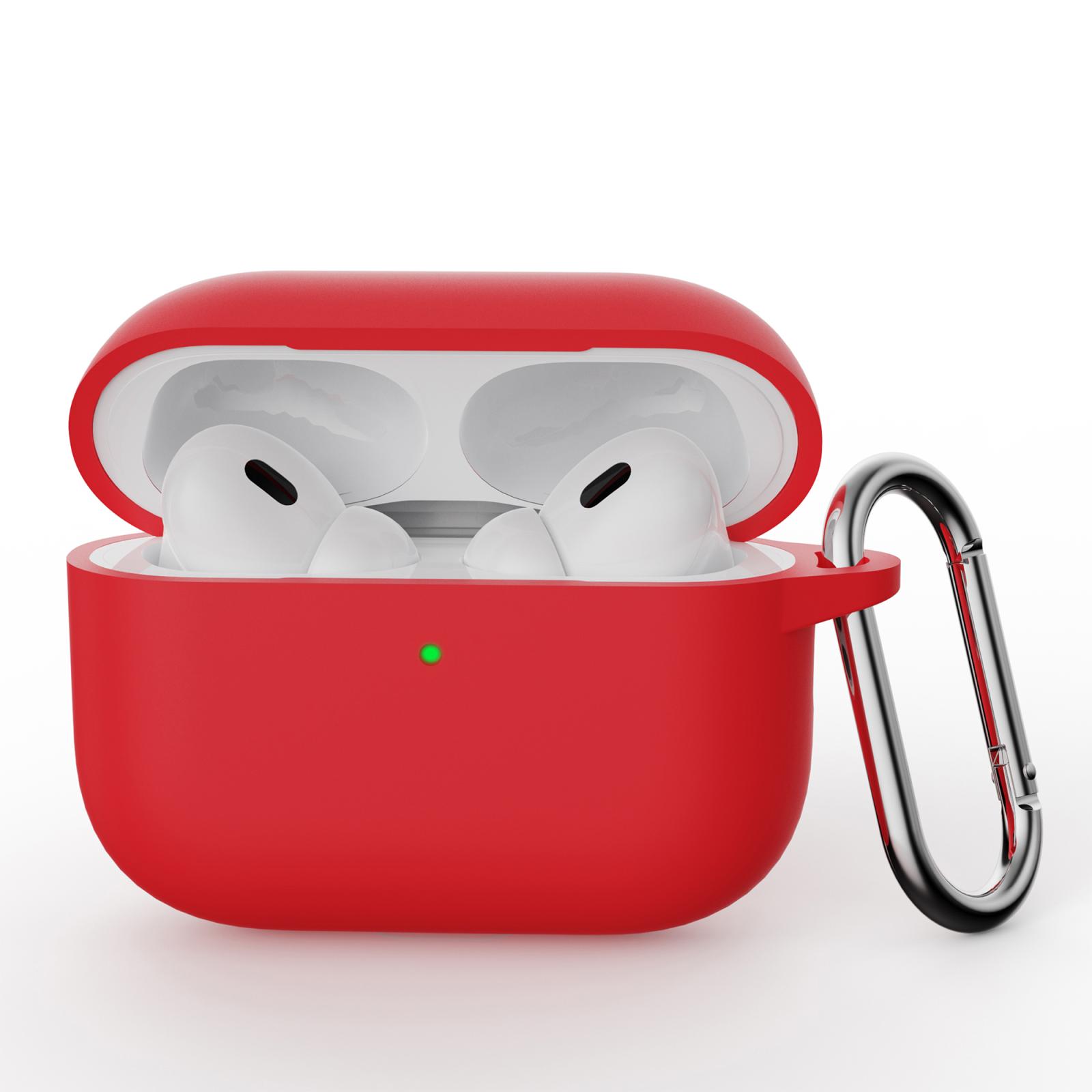 For AirPods Pro 3 Simple Solid Color Silicone Protective Cover with Hook(Red) - Shopkiz.com