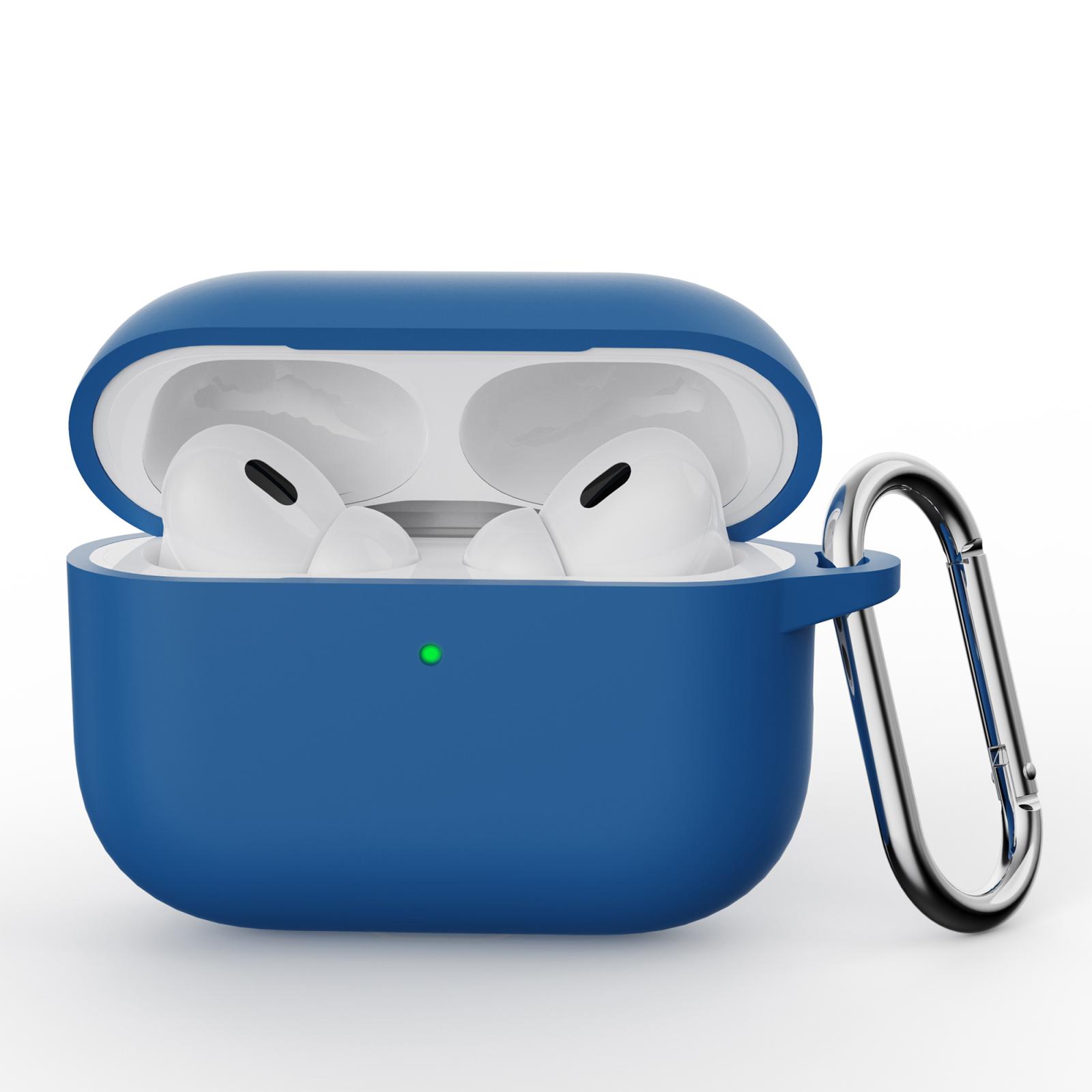 For AirPods Pro 3 Simple Solid Color Silicone Protective Cover with Hook(Lake Blue) - Shopkiz.com