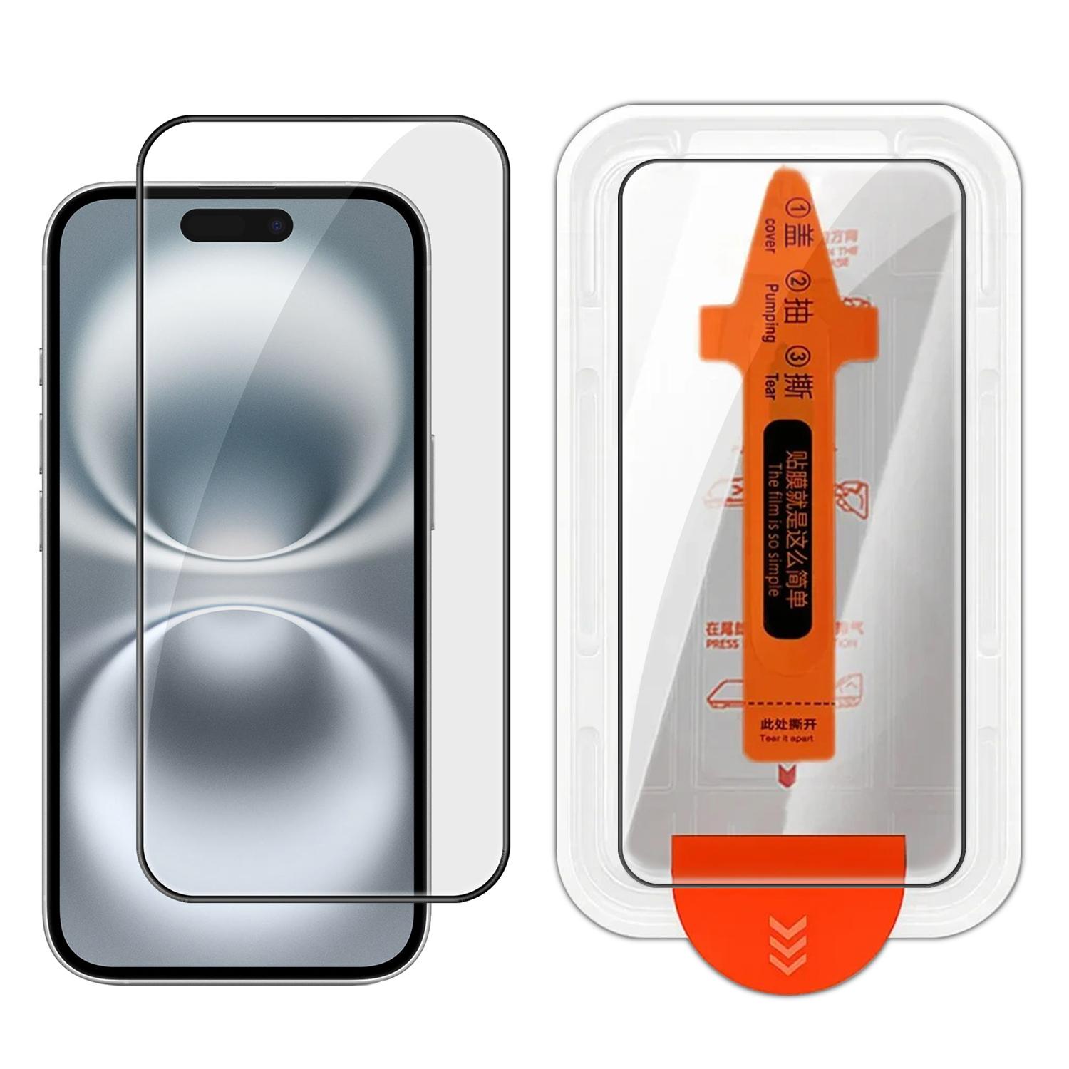 For iPhone 16 Easy Install Box Dust-Free Screen-Printed HD Tempered Glass Film - Shopkiz.com