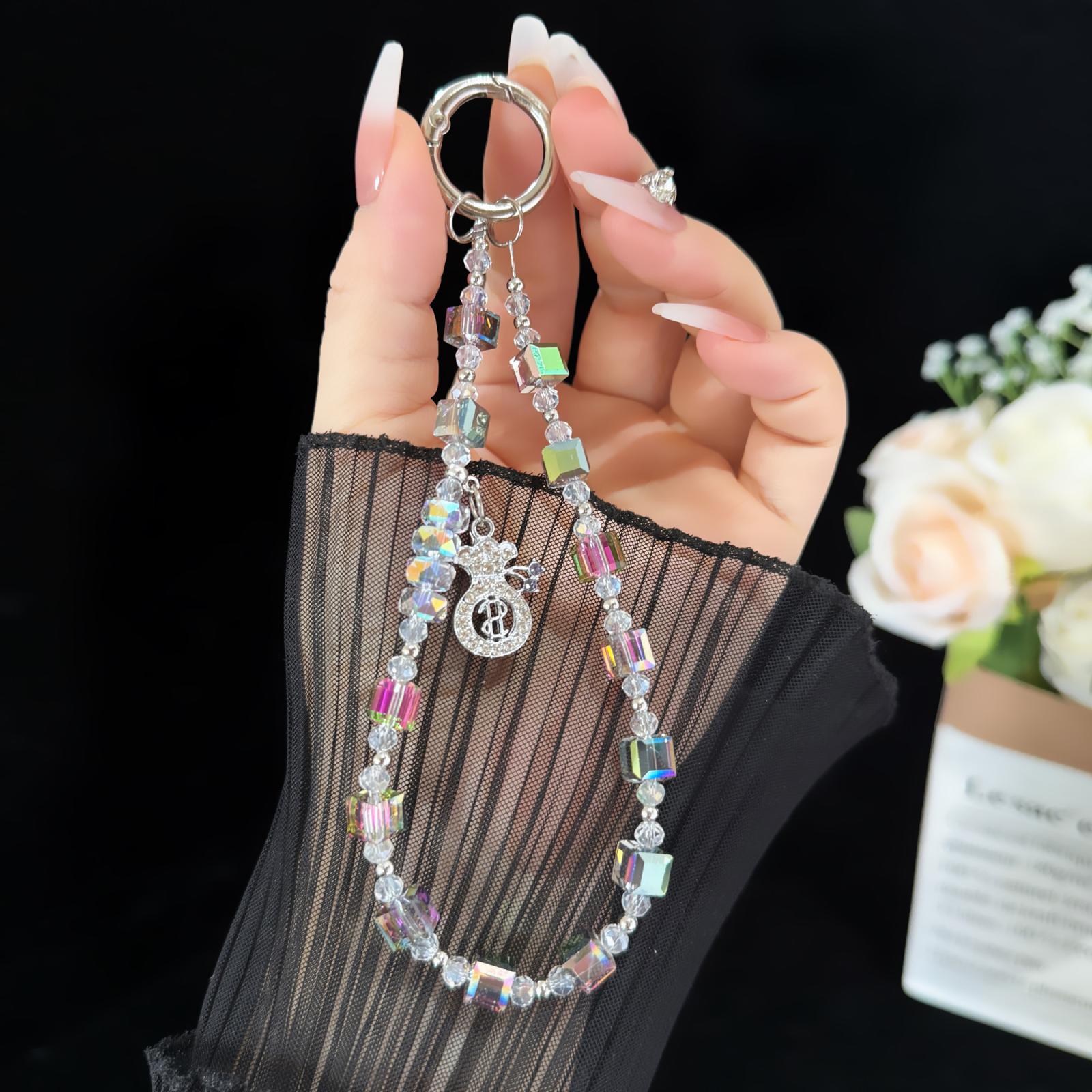 Prosperous Lucky Money Bag Cube Sugar Crystal Phone Chain(Purple) - Shopkiz.com