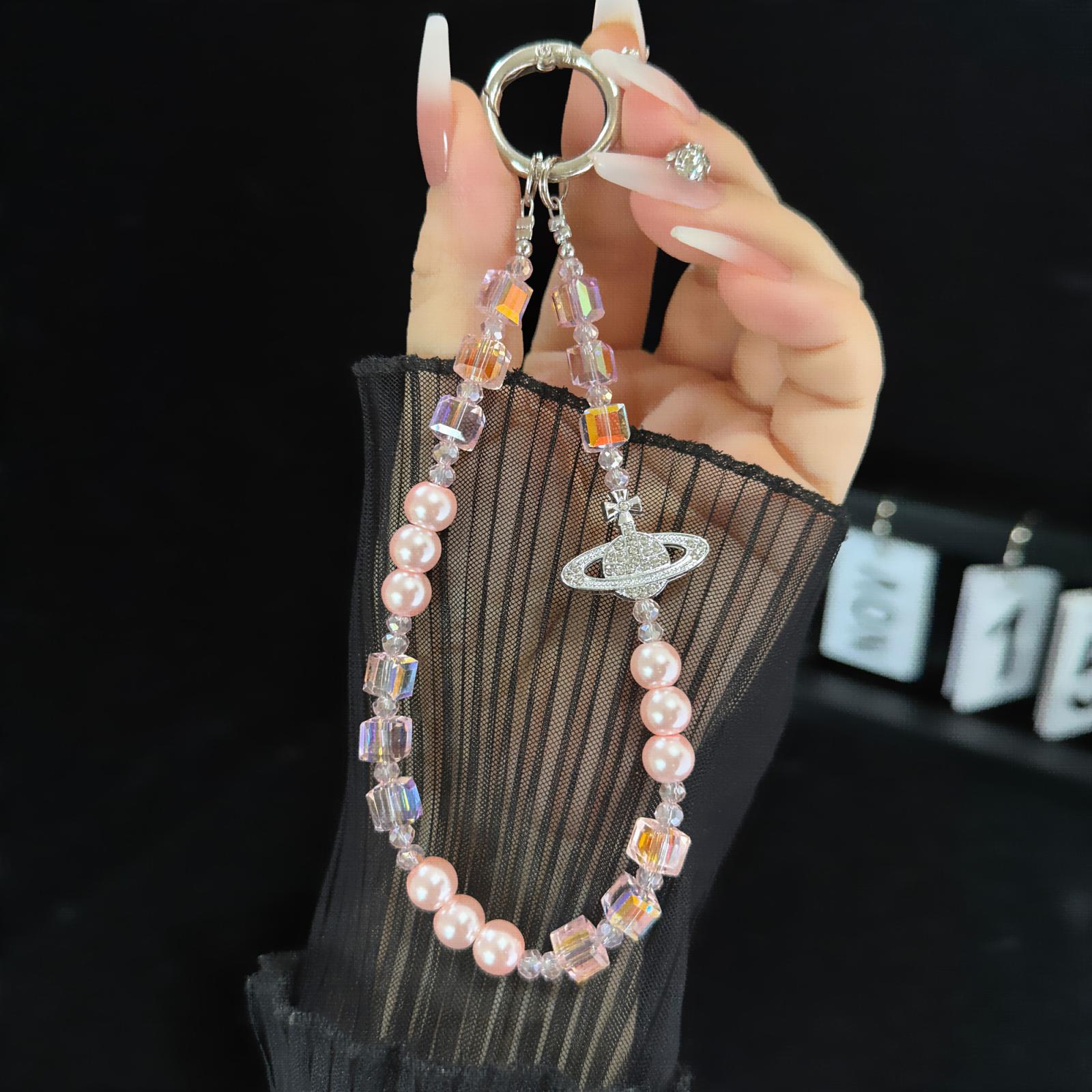 Elegant Retro Saturn Iridescent Cube Phone Chain(Pink) - Shopkiz.com