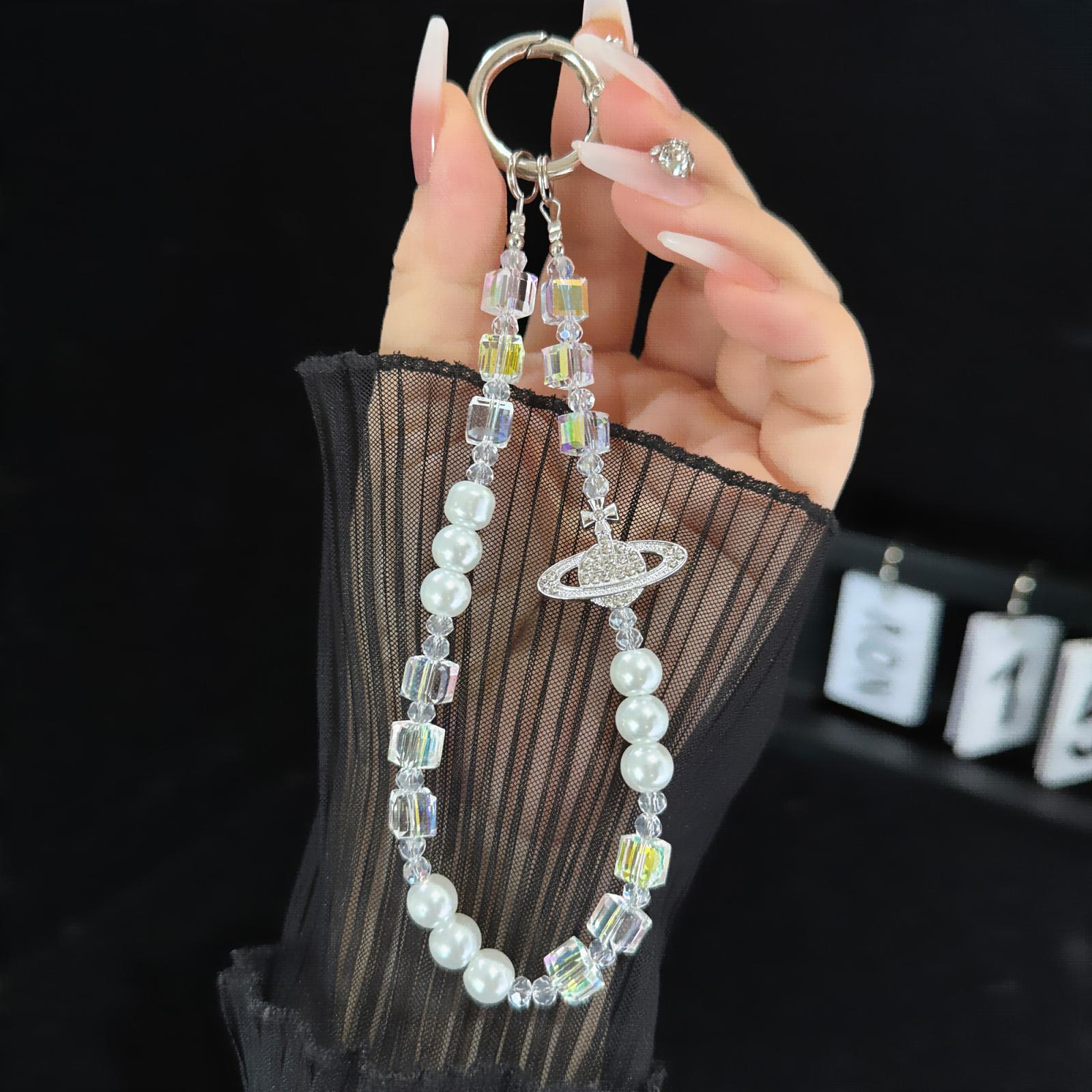 Elegant Retro Saturn Iridescent Cube Phone Chain(White) - Shopkiz.com