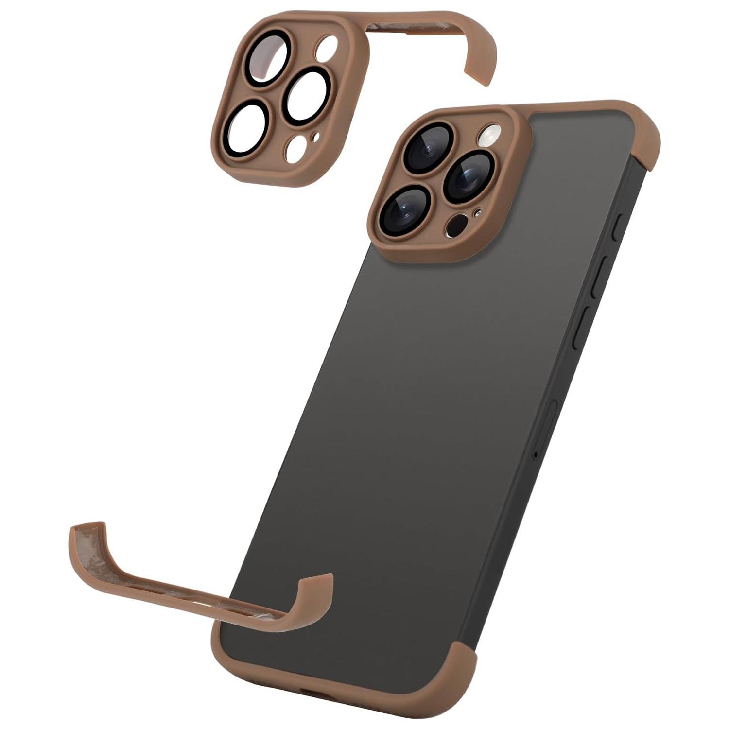 For iPhone 16 Pro Max Ultra-thin Frameless TPU Four Corner Airbags Shockproof Phone Case with Lens Film(Desert Gold) - Shopkiz.com