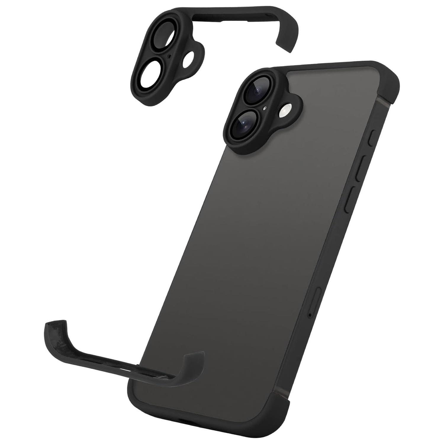 For iPhone 16 Ultra-thin Frameless TPU Four Corner Airbags Shockproof Phone Case with Lens Film(Black) - Shopkiz.com