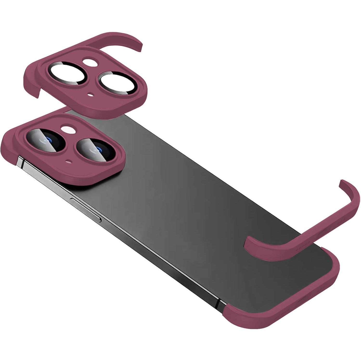 For iPhone 15 Ultra-thin Frameless TPU Four Corner Airbags Shockproof Phone Case with Lens Film(Red) - Shopkiz.com