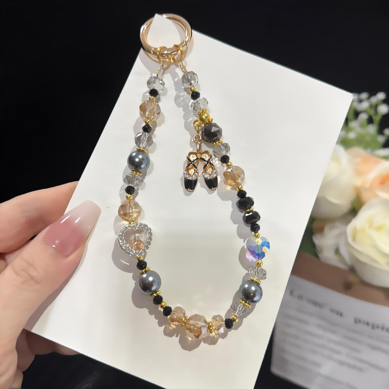 Ballet Shoes Heart Crystal Phone Charm(Black) - Shopkiz.com