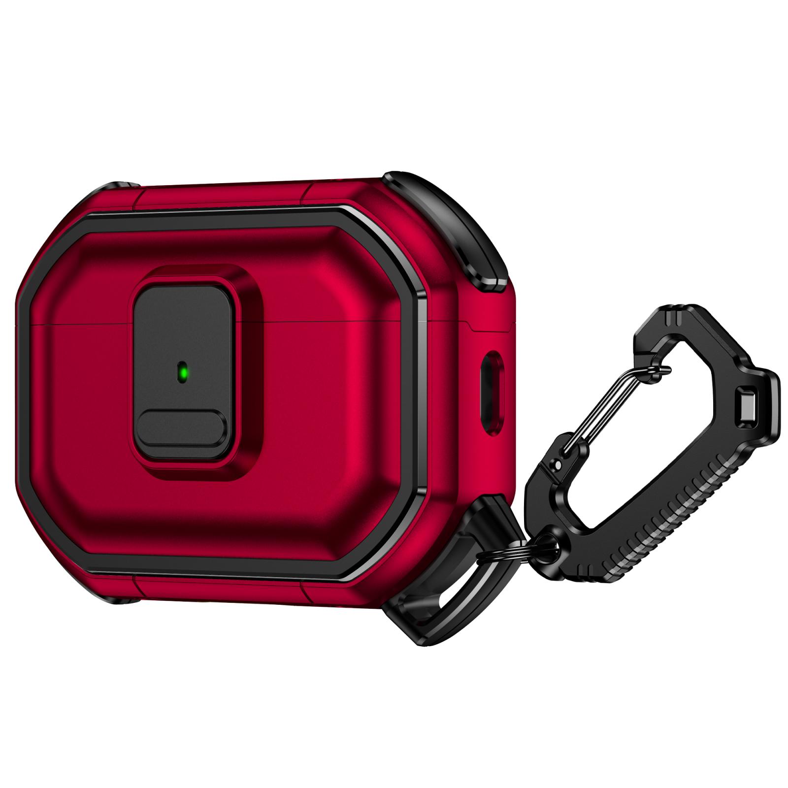 For AirPods Pro 3 Snap-Lock Shockproof PC Headphone Cover with Carabiner(Red) - Shopkiz.com