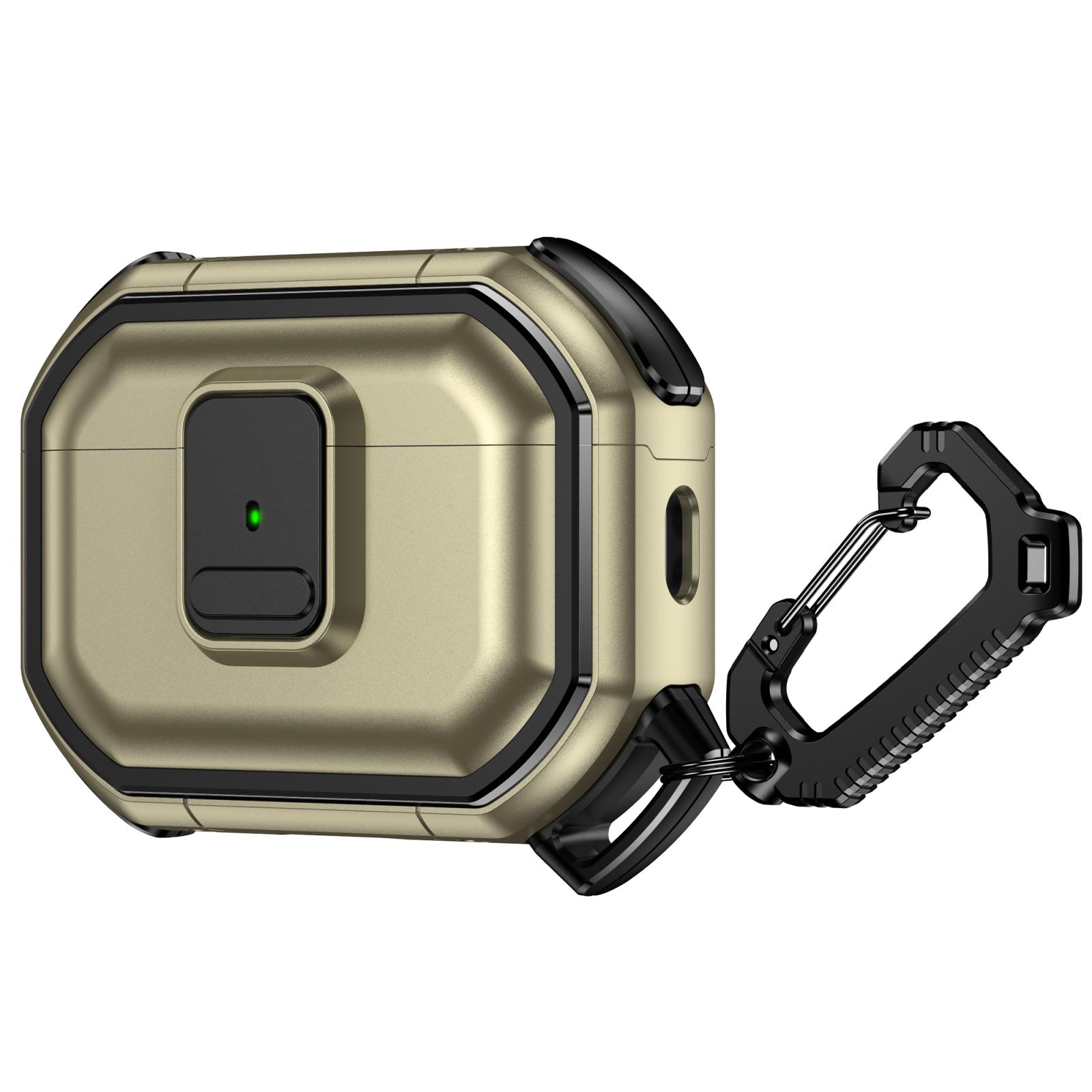 For AirPods Pro 3 Snap-Lock Shockproof PC Headphone Cover with Carabiner(Gold) - Shopkiz.com