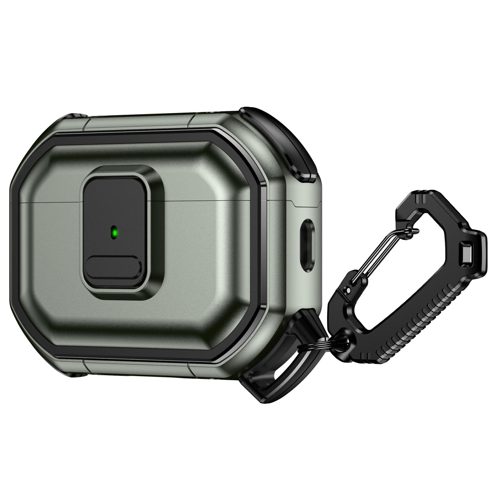 For AirPods Pro 3 Snap-Lock Shockproof PC Headphone Cover with Carabiner(Army Green) - Shopkiz.com