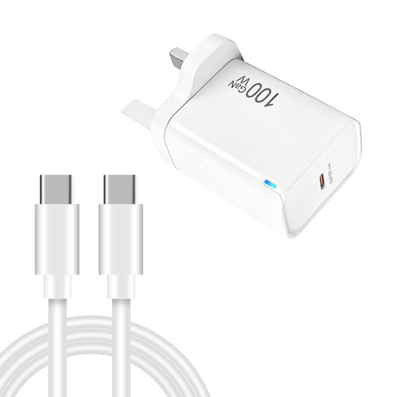 TE-PD46 GaN 100W PD 45W Fully Compatible Charger with Type-C to Type-C Data Cable,UK Plug(White) - Shopkiz.com