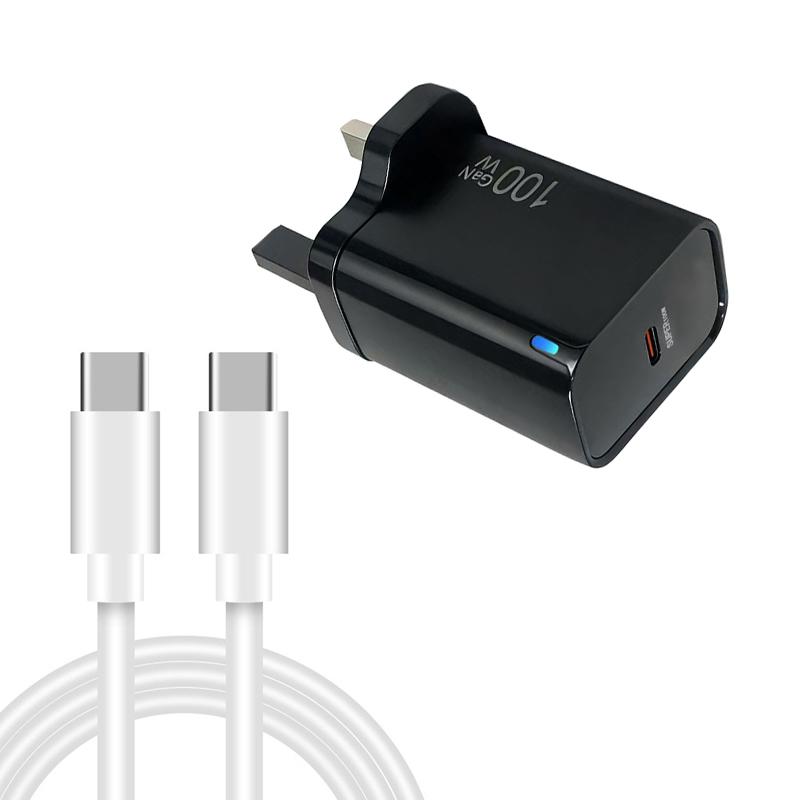 TE-PD46 GaN 100W PD 45W Fully Compatible Charger with Type-C to Type-C Data Cable,UK Plug(Black) - Shopkiz.com