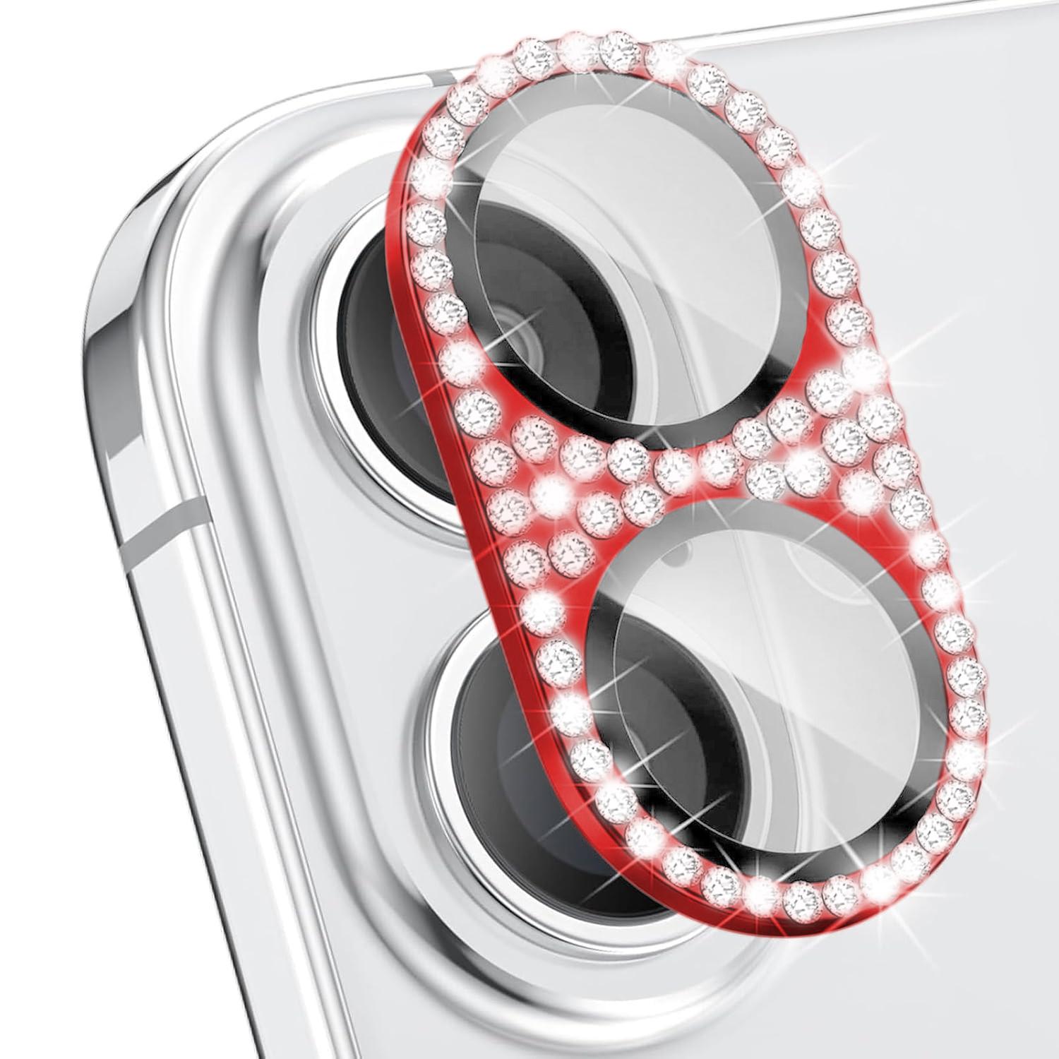 For iPhone 16 Kalebol All-in-One Frosted Metal Armor Diamond-Shine Camera Lens Film(Red) - Shopkiz.com