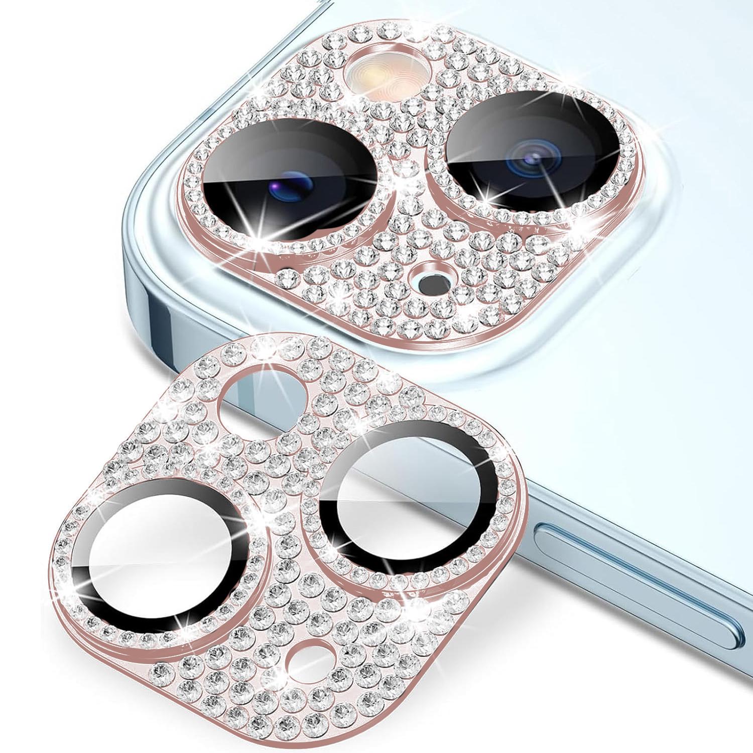 For iPhone 14 Plus Kalebol All-in-One Frosted Metal Armor Diamond-Shine Camera Lens Film(Pink) - Shopkiz.com