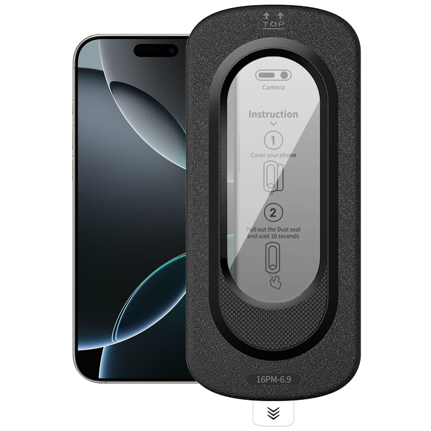 For iPhone 16 Pro Max Smooth Anti-Fingerprint Easy Install Dust-Free Box Privacy Tempered Glass Film - Shopkiz.com