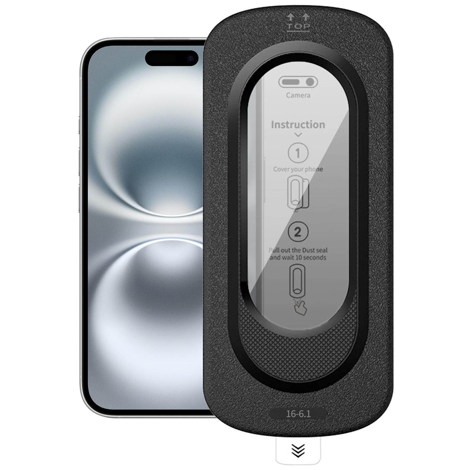 For iPhone 16 Smooth Anti-Fingerprint Easy Install Dust-Free Box Privacy Tempered Glass Film - Shopkiz.com