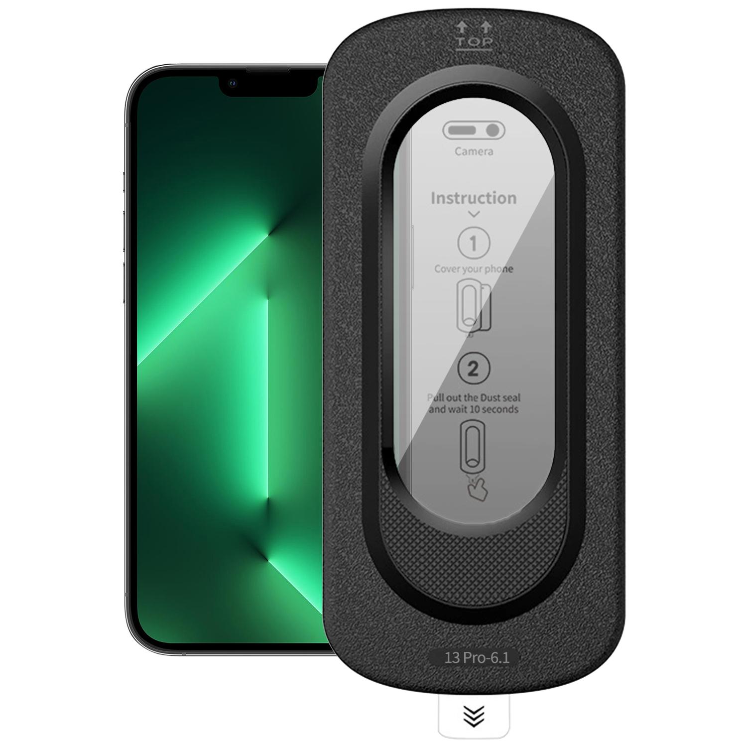 For iPhone 13 Pro Smooth Anti-Fingerprint Easy Install Dust-Free Box Privacy Tempered Glass Film - Shopkiz.com