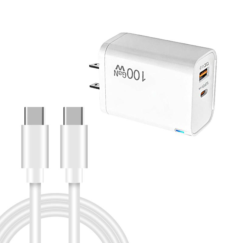 PD47 GaN 100W PD Type-C + QC3.0 USB Charger with Type-C to Type-C Data Cable, US Plug(White) - Shopkiz.com