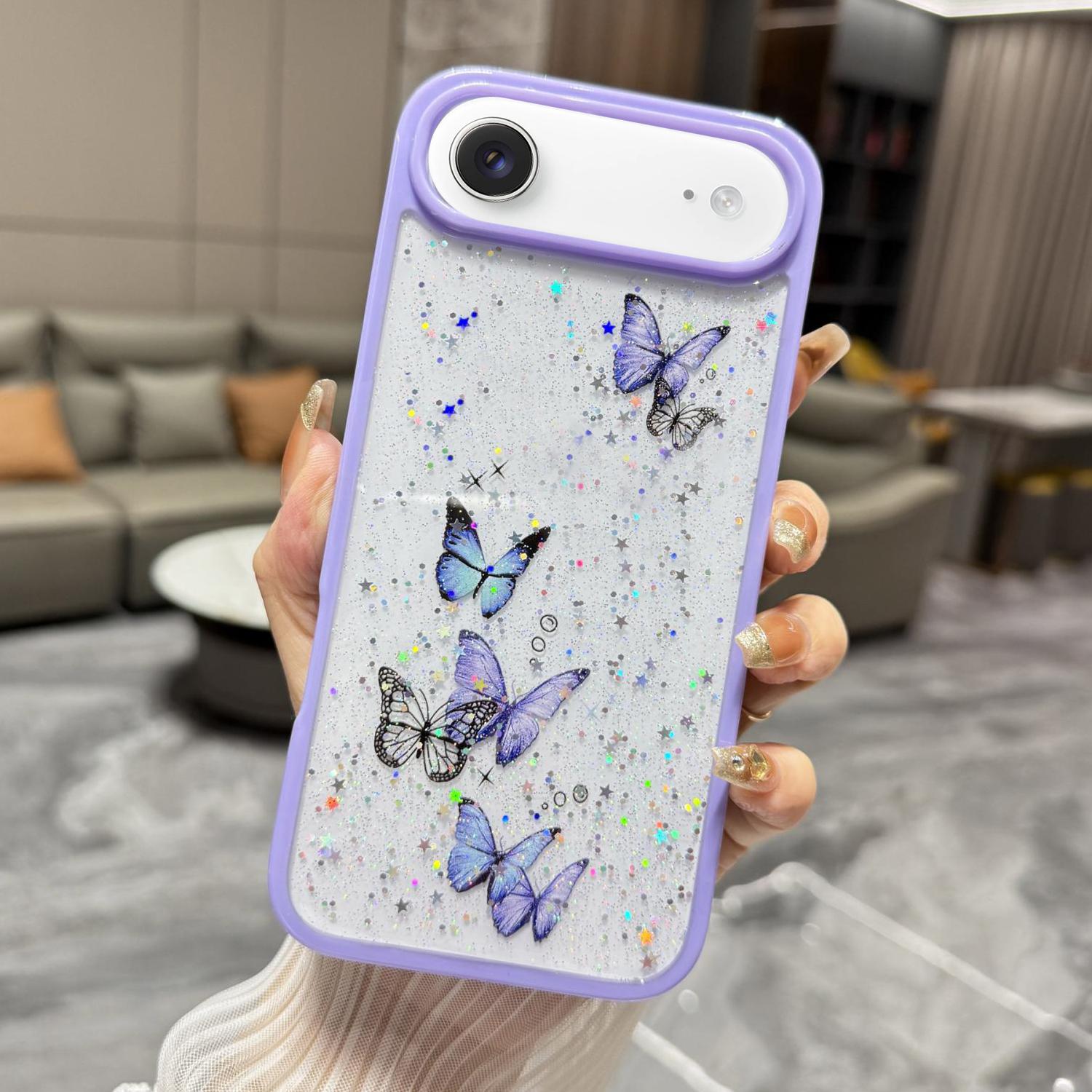 For iPhone Air Color Butterfly Glitter Epoxy TPU Phone Case(Purple) - Shopkiz.com