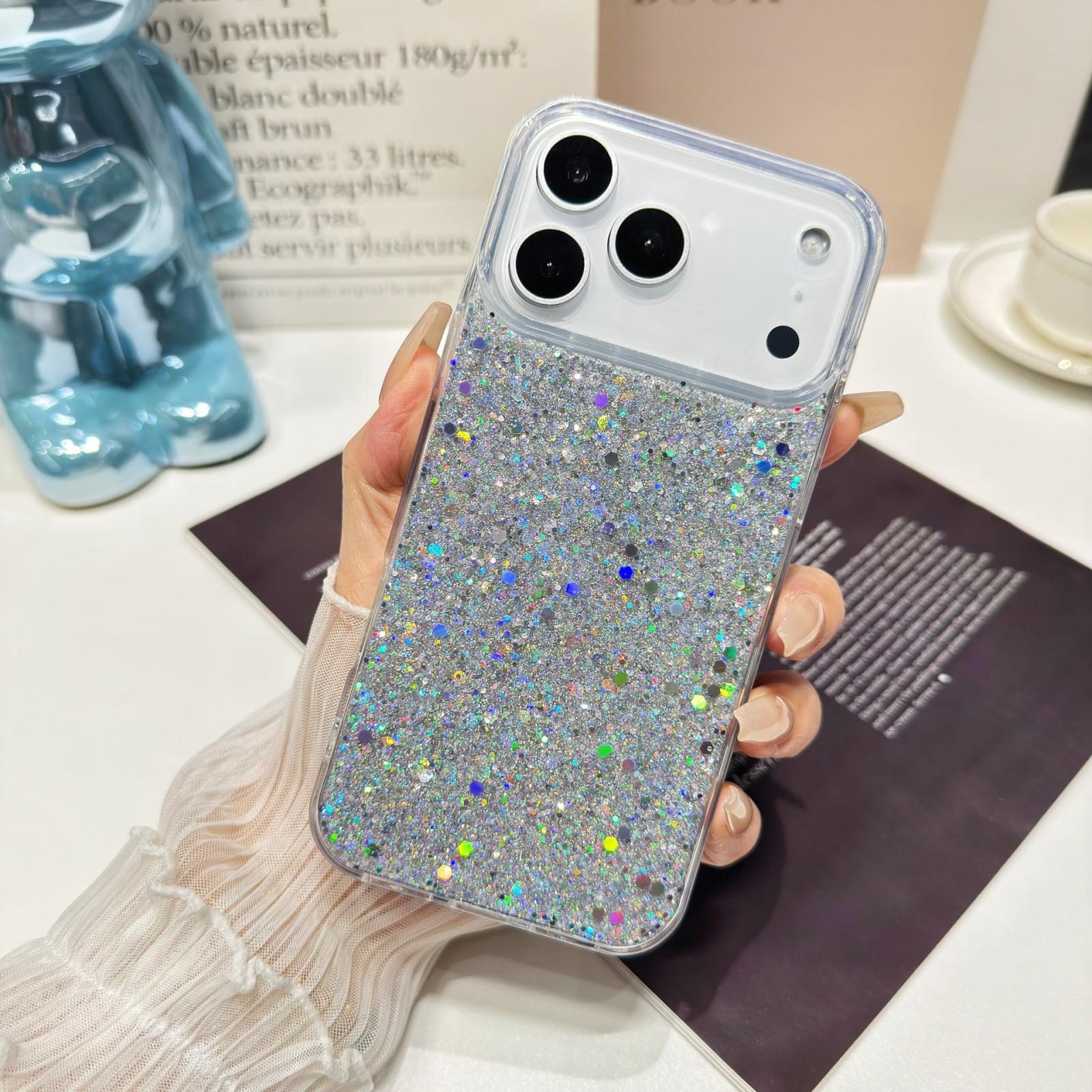 For iPhone 17 Pro Max Glitter Sequins Epoxy TPU Phone Case(Silver) - Shopkiz.com