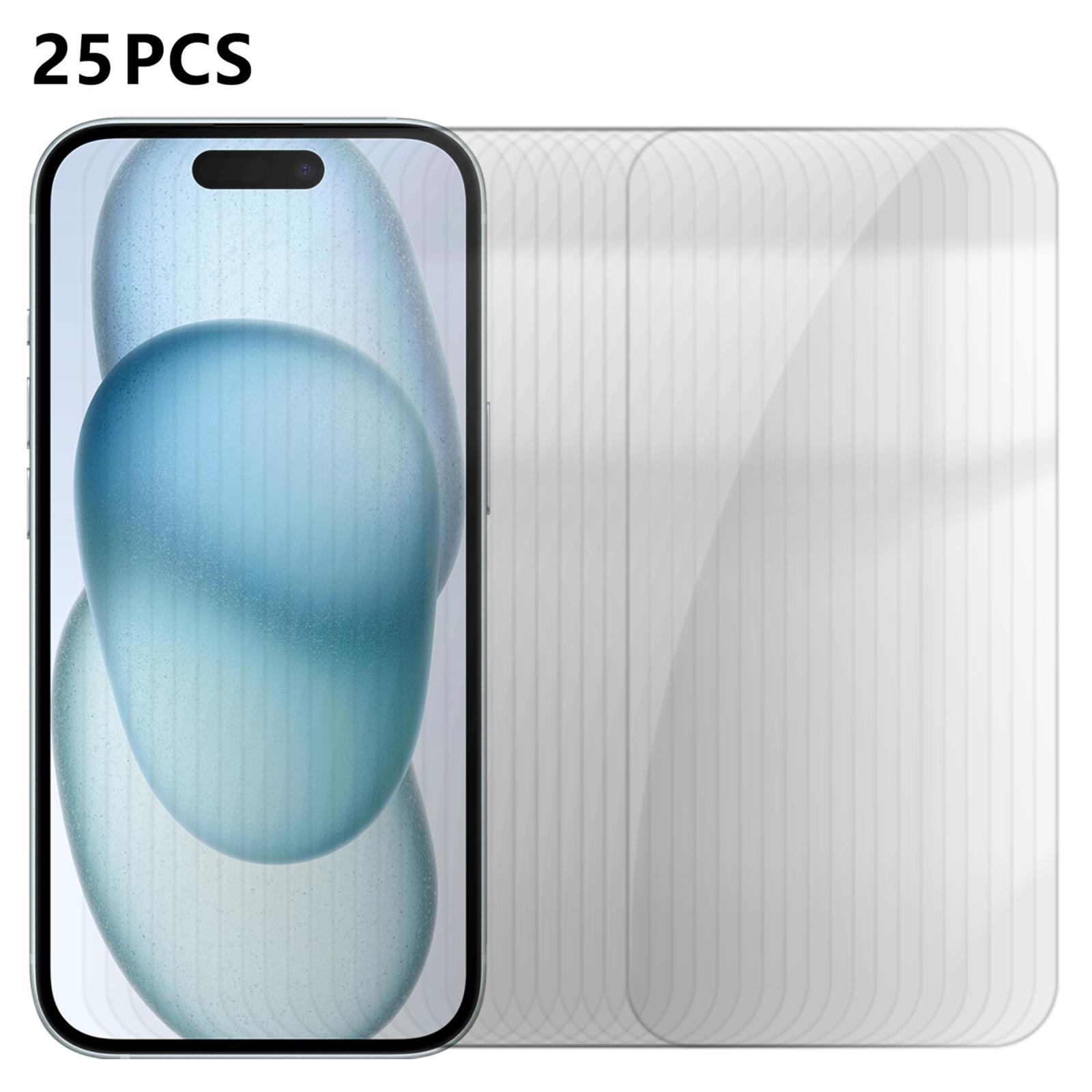 For iPhone 15 Plus 25pcs High-Aluminum Semi-Screen Anti-Fingerprint HD Tempered Glass Film - Shopkiz.com