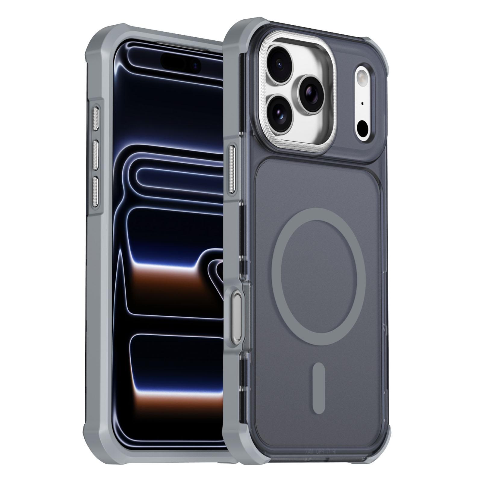 For iPhone 17 Pro Max Skin Feel Semi-transparent Frosted Magnetic Four-Corner Shockproof Phone Case(Grey) - Shopkiz.com